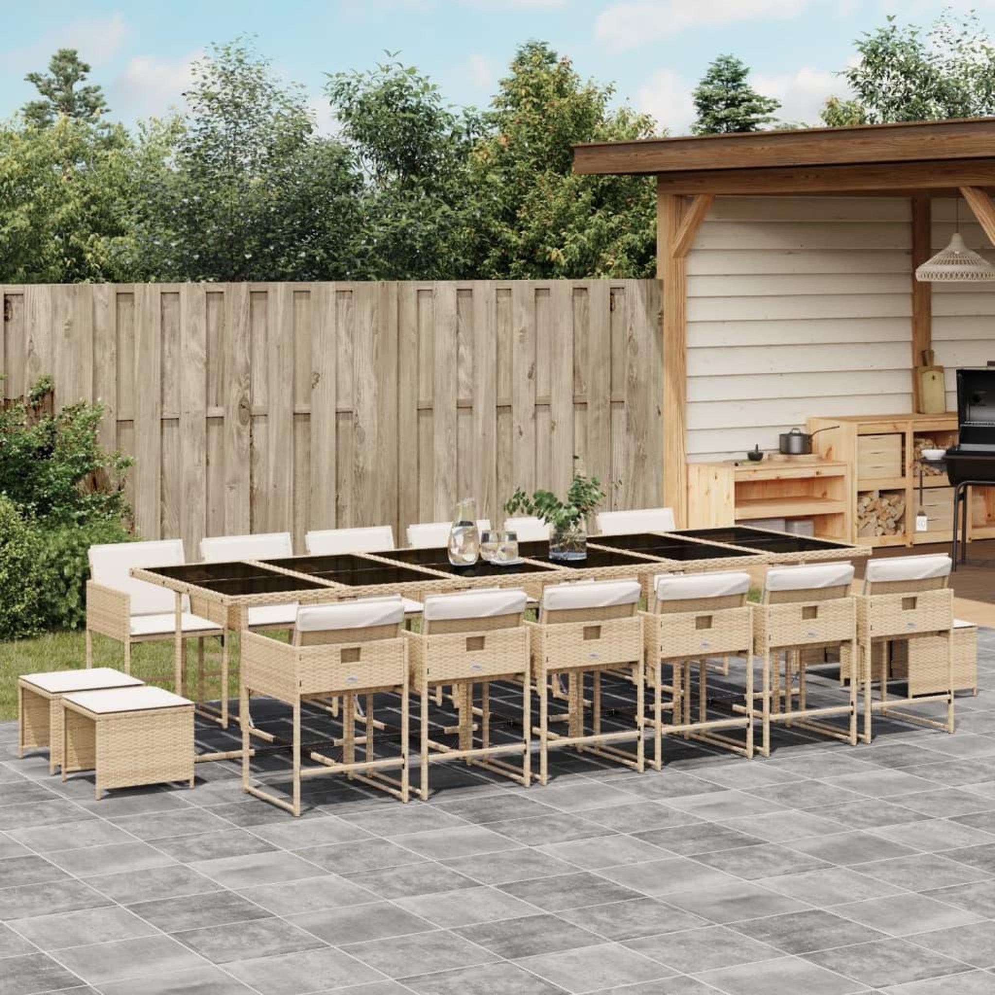 VIDAXL Ensemble a manger de jardin et coussins 17 pcs beige