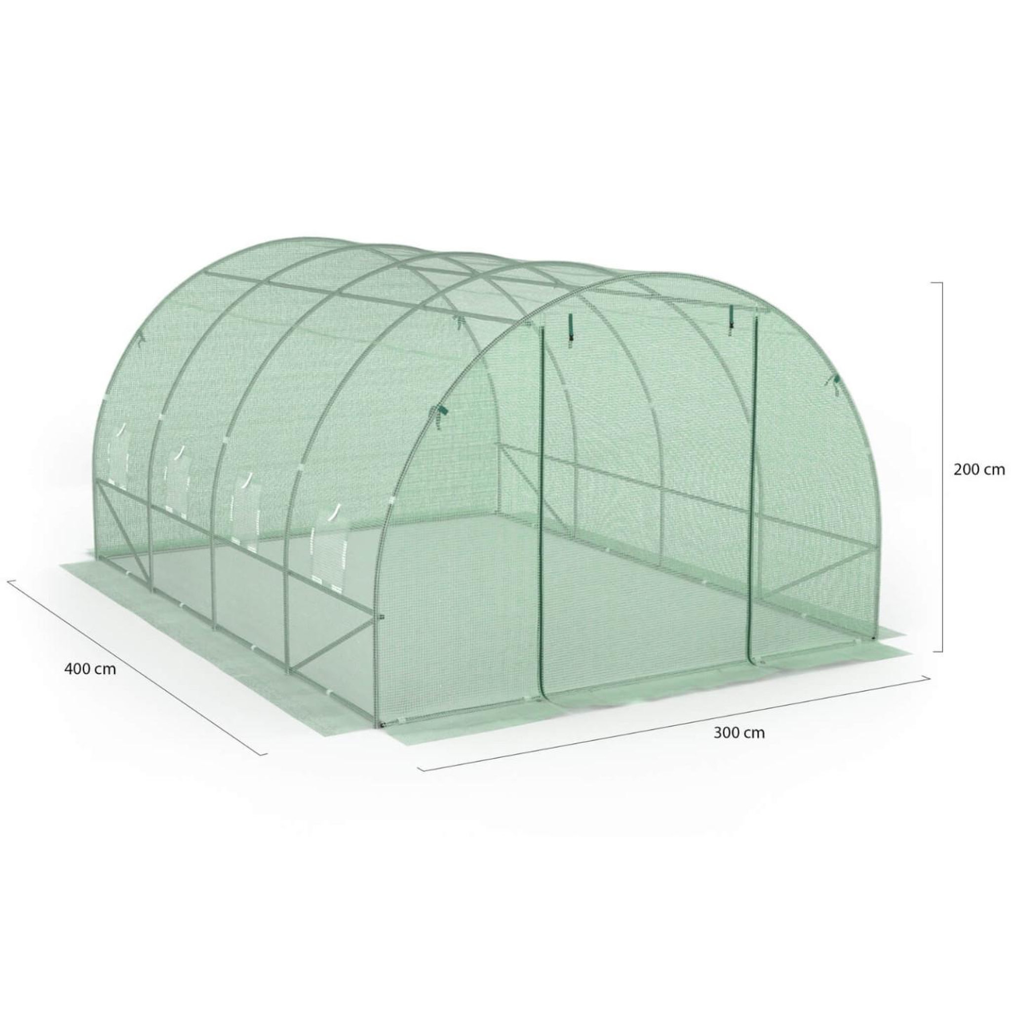 Voir la diapositive 5 : ID MARKET Serre de jardin tunnel 12m² 4 x 3 x 2 m acier galvanisé + bâche anti-uv avec porte et fenêtres zebra verte