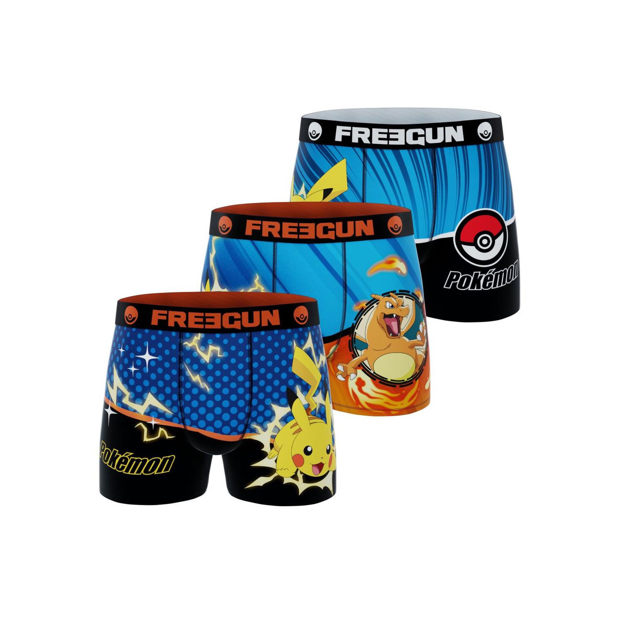 Voir la diapositive 1 : FREEGUN Lot de 3 boxers enfant Pokémon Pikachu Pokeball