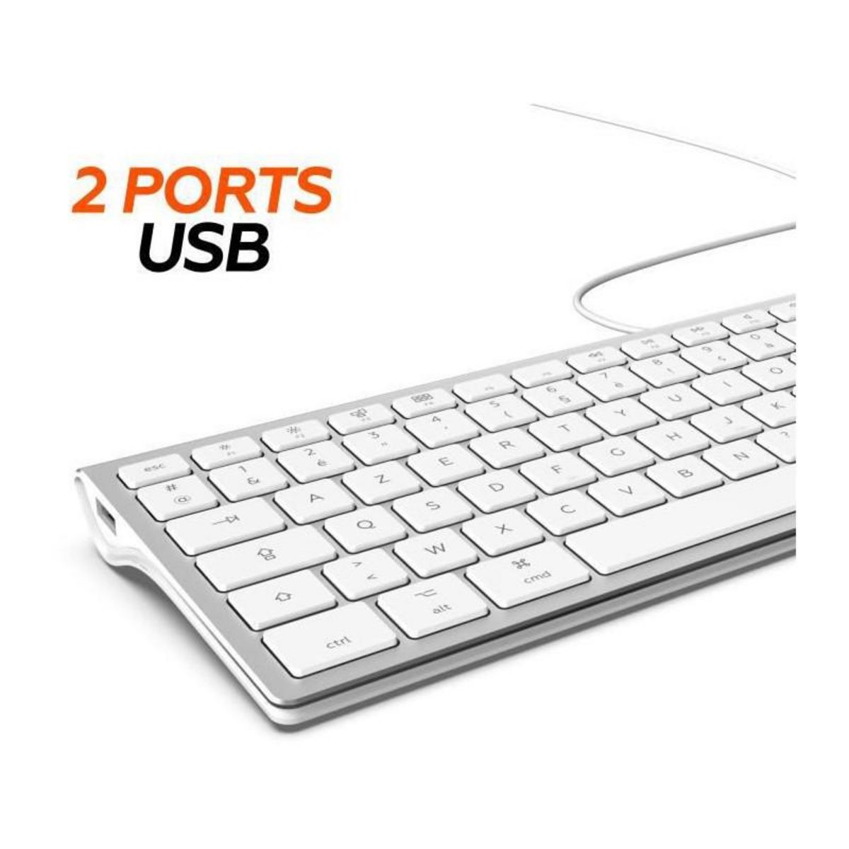 Mobility Lab MOBILITY LAB ML304304 - Clavier Design Touch Filaire avec 2 USB pour Mac - AZERTY - Blanc et argente