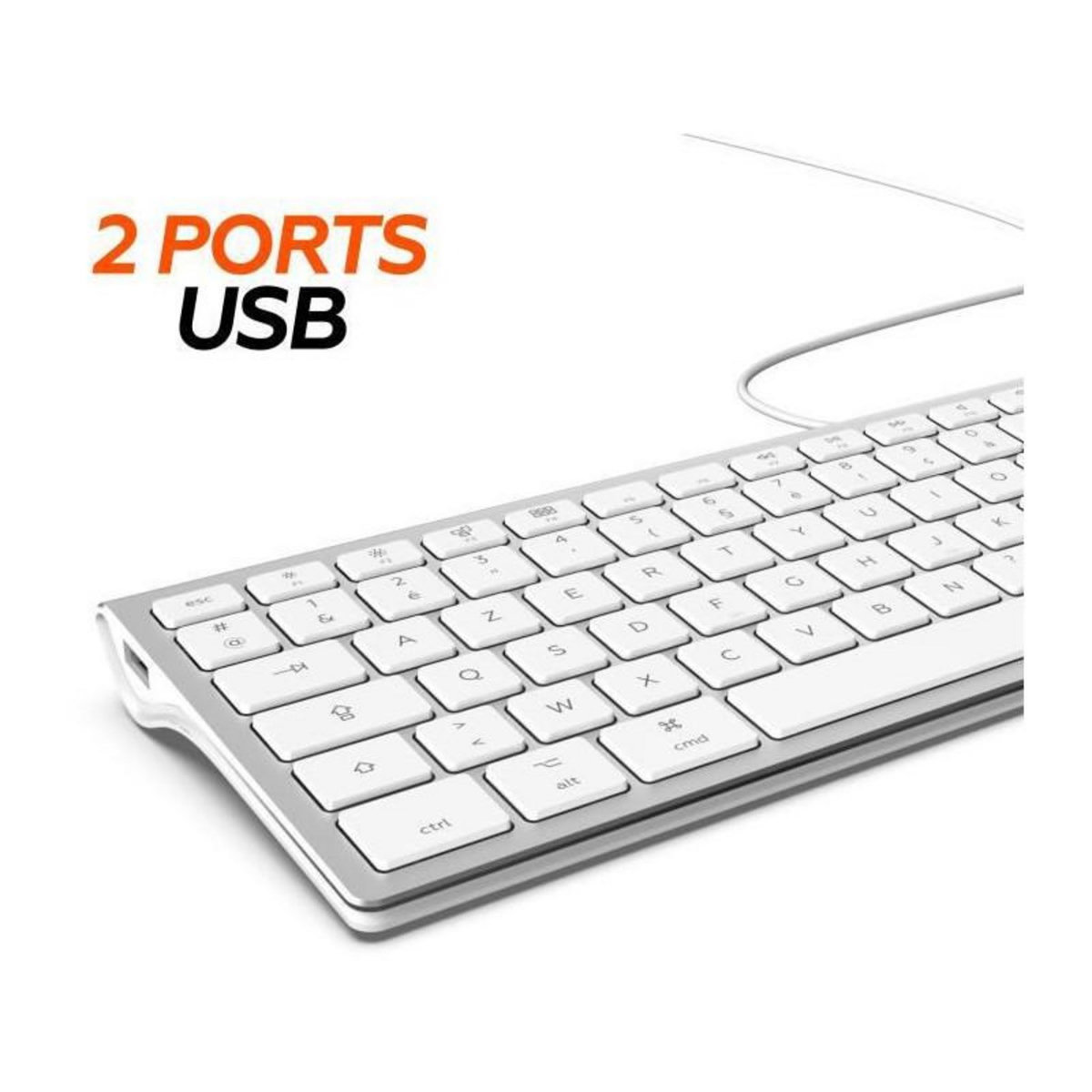 Mobility Lab MOBILITY LAB ML304304 - Clavier Design Touch Filaire avec 2 USB pour Mac - AZERTY - Blanc et argente