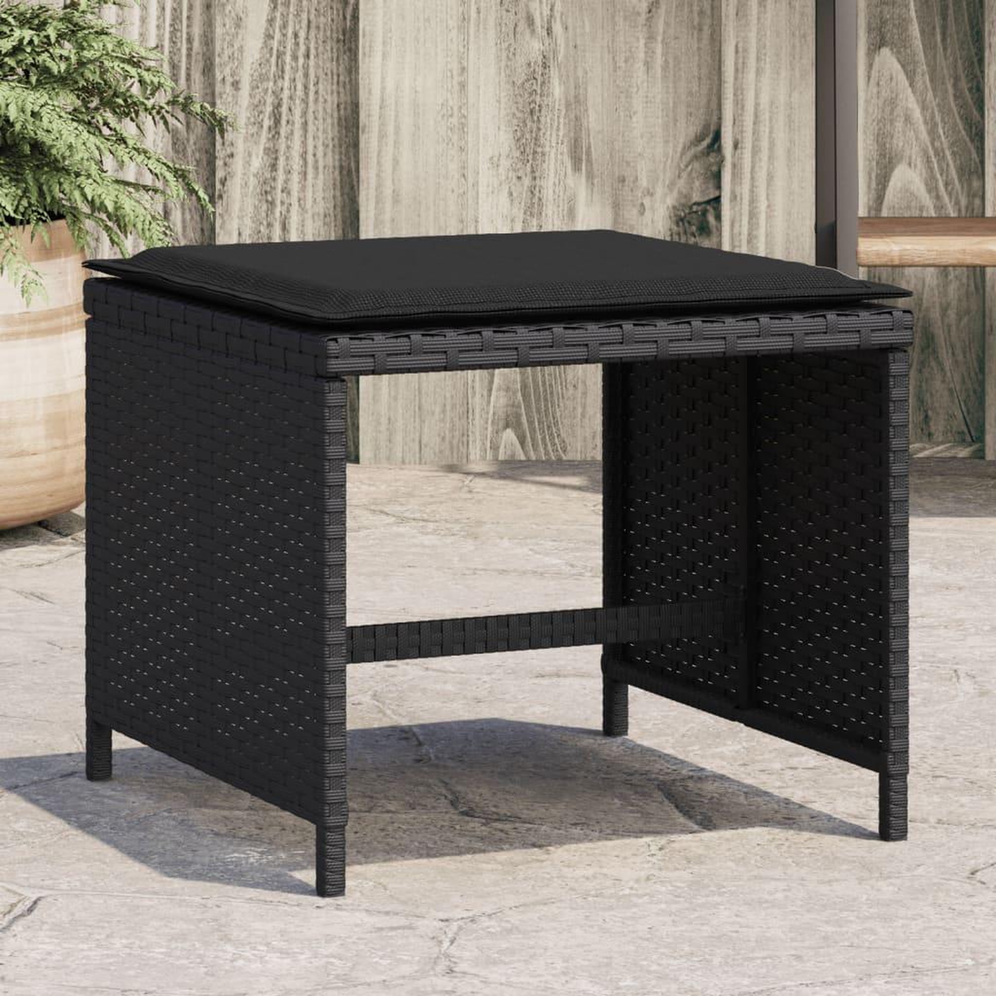 VIDAXL Tabourets de jardin avec coussins 4 pcs noir 40x40x35 cm rotin