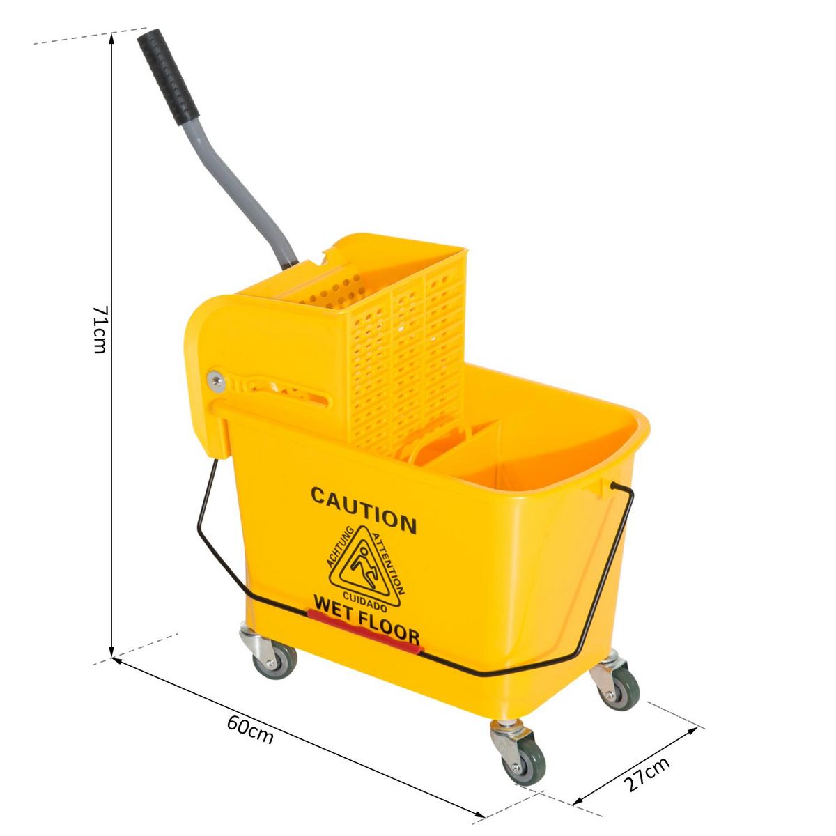 HOMCOM Chariot de nettoyage lavage seau de ménage 20 L avec essoreur et séparateur eau sale propre jaune