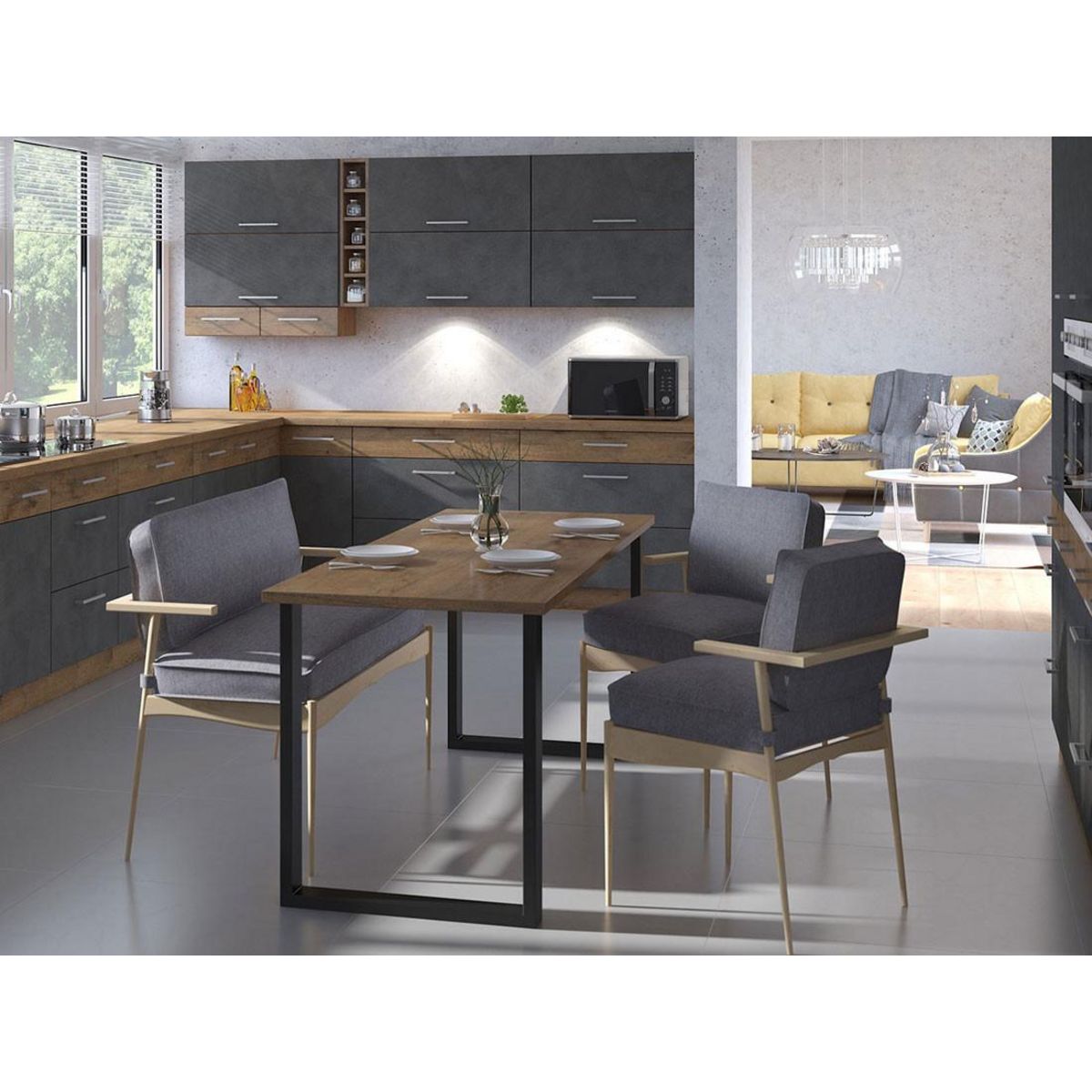 BEST MOBILIER Caronal - table à manger - aspect chêne foncé et noir - 4 à 8 personnes