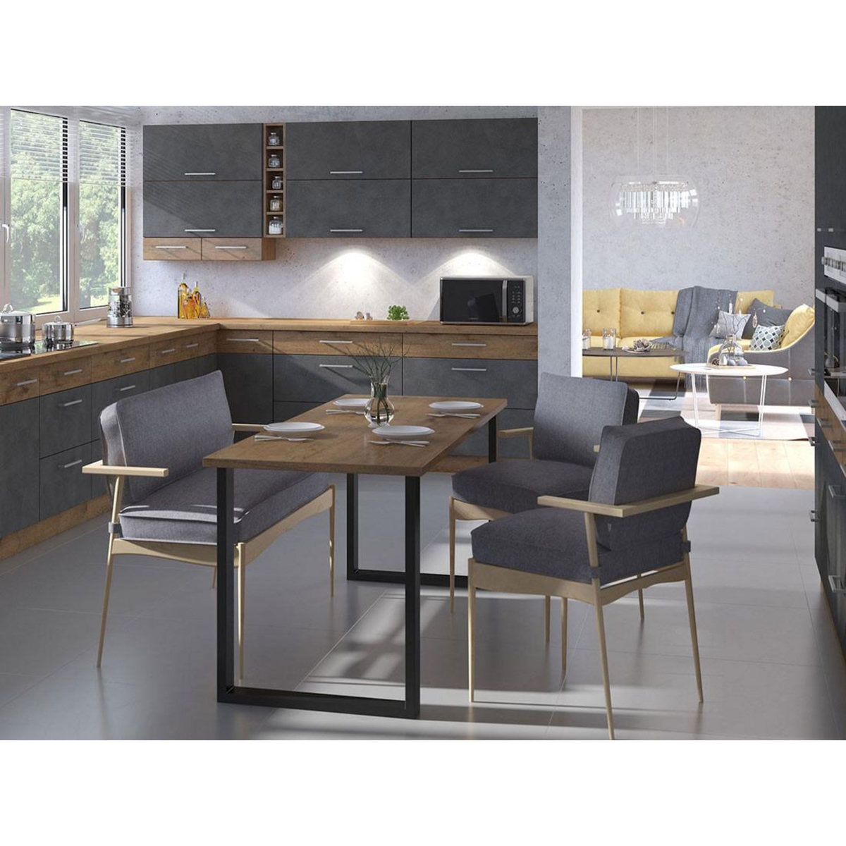 BEST MOBILIER Caronal - table à manger - aspect chêne foncé et noir - 4 à 8 personnes