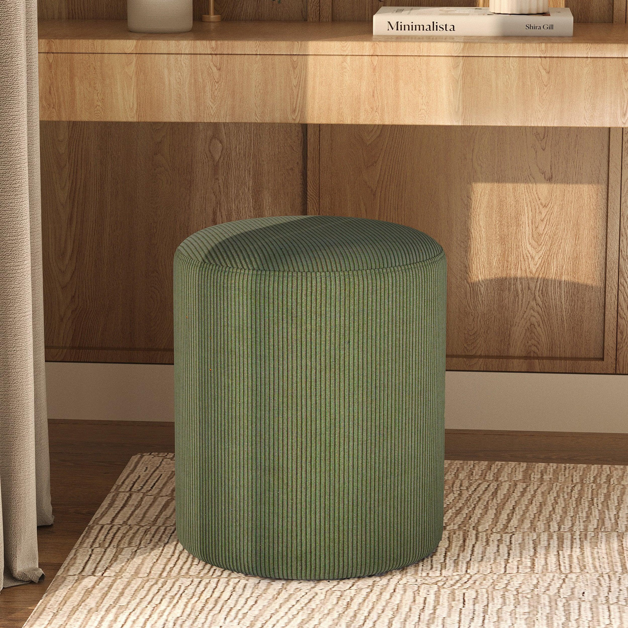Voir la diapositive 2 : MAISON PAVANE Pouf rond en velours côtelé vert-lily