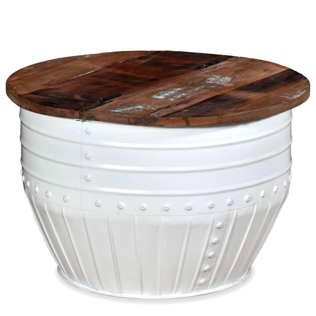 VIDAXL Table basse Bois de recuperation massif Blanc Forme de baril