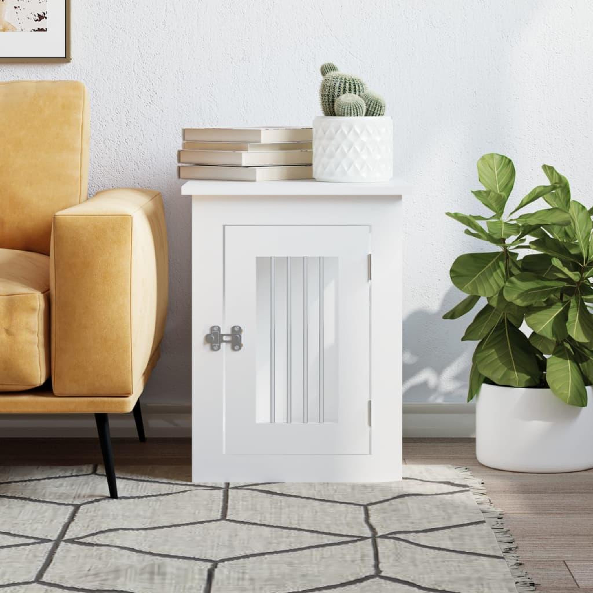 Voir la diapositive 3 : VIDAXL Meuble de cage pour chiens blanc 45x62x59 cm bois d'ingenierie