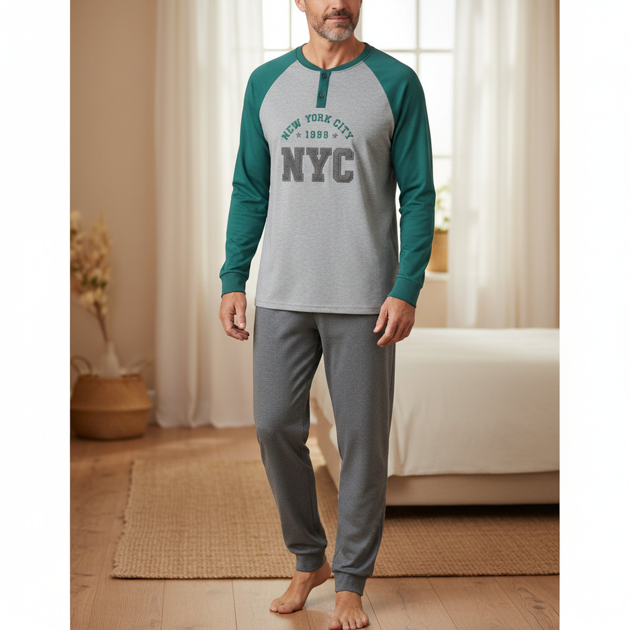 Voir la diapositive 2 : OZABI Ozabi pyjama homme doublé polaire broderie new york city