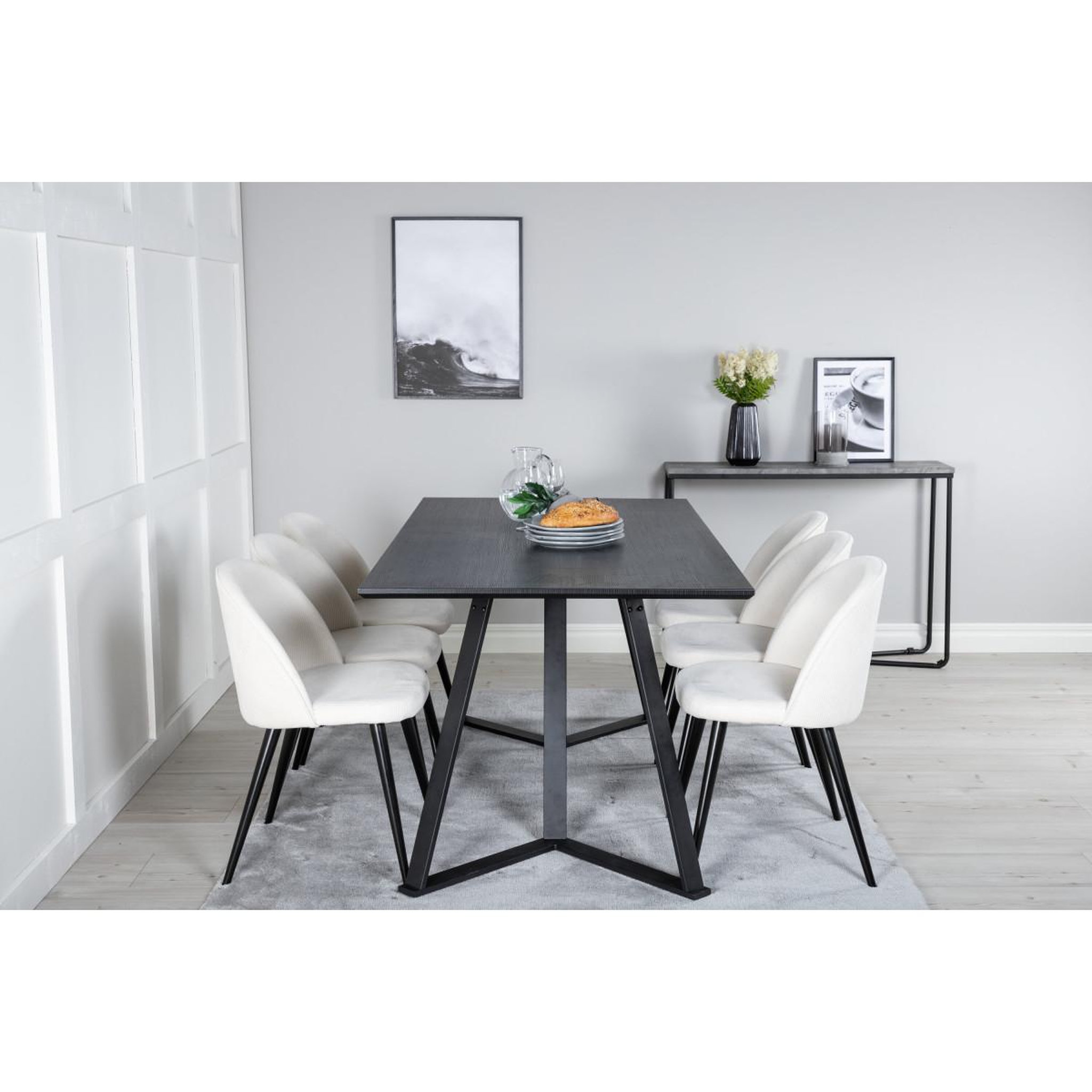 Voir la diapositive 6 : Paris Prix Ensemble table à manger & 6 chaises  marina & corduroy  180cm noir & crème