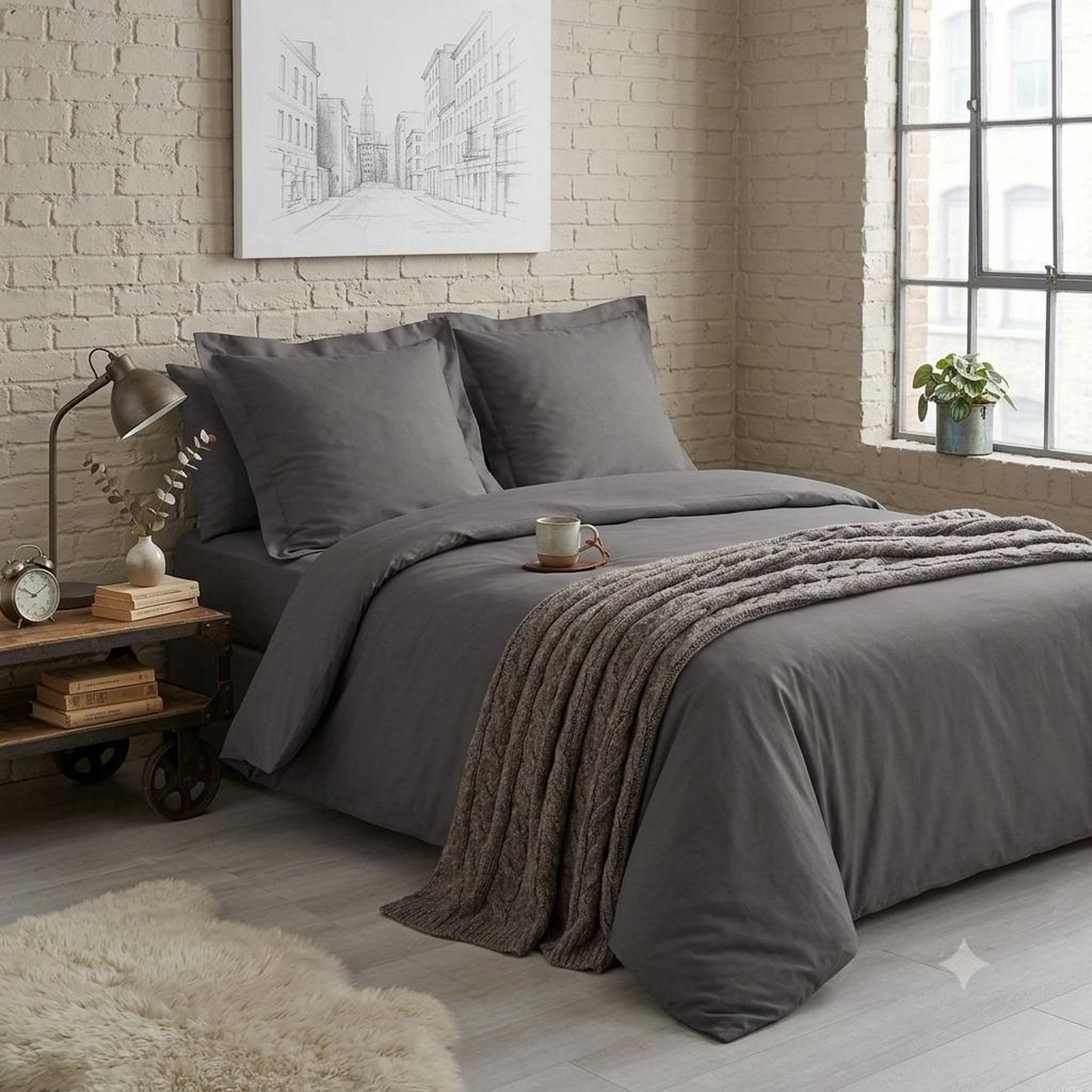 Voir la diapositive 3 : Eden Housse de couette percale 240 x 260 cm percalines anthracite