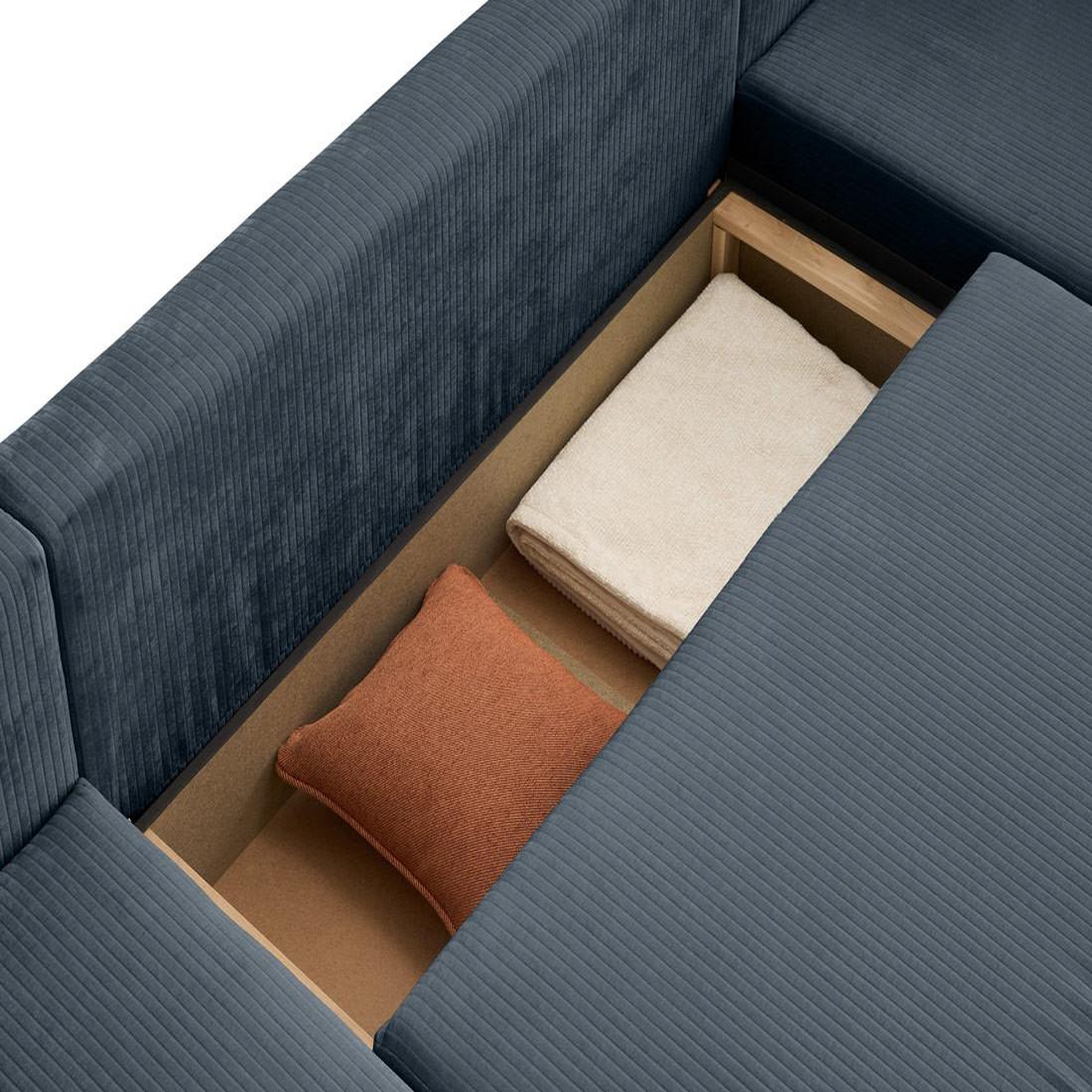 Voir la diapositive 4 : BEST MOBILIER Topaze - canapé panoramique en u - 7 places - convertible avec coffre - en velours côtelé plat