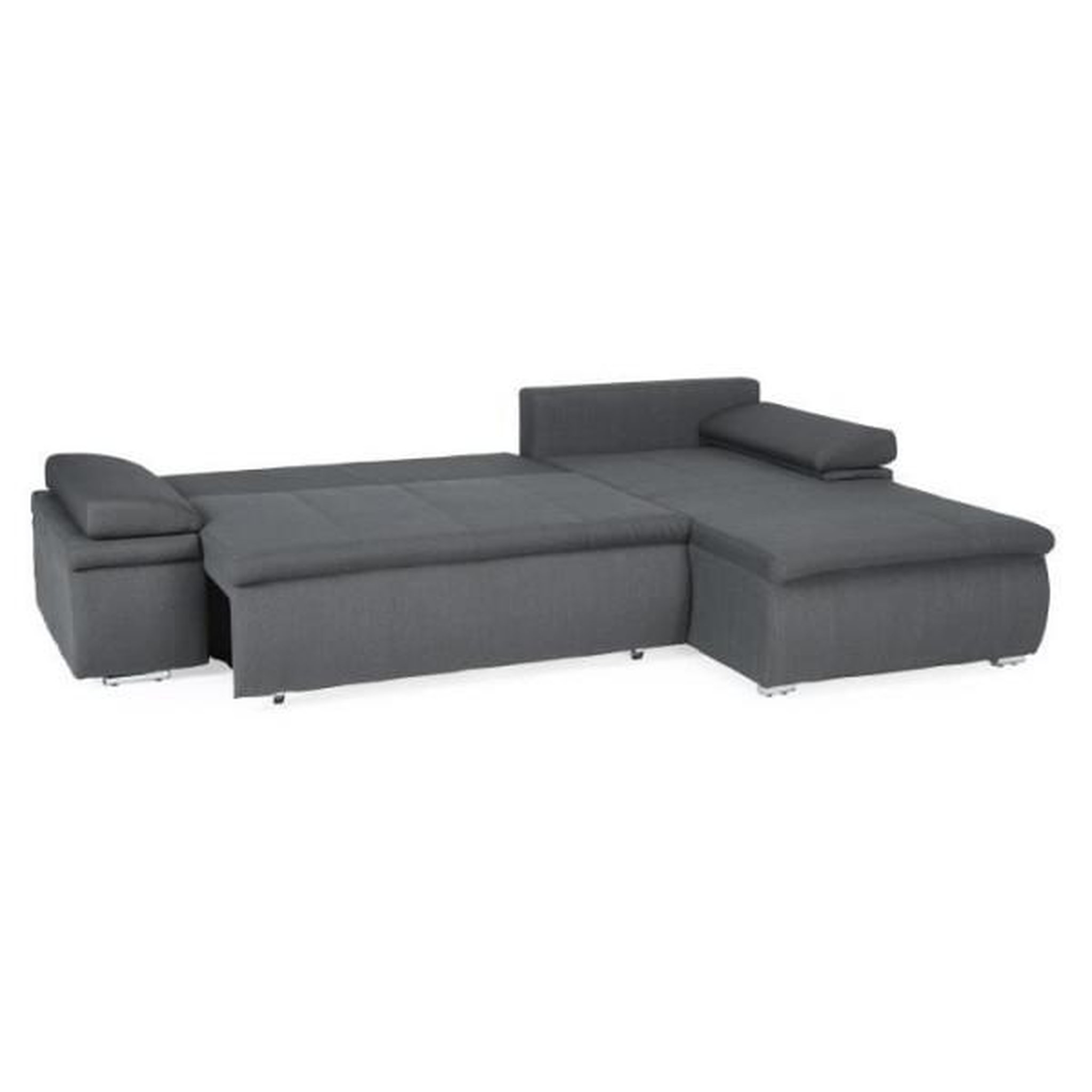Voir la diapositive 3 : MARKET24 CELINA Canapé d'angle réversible convertible 3 places + Coffre de rangement - Tissu gris - L 274 x P 184 cm