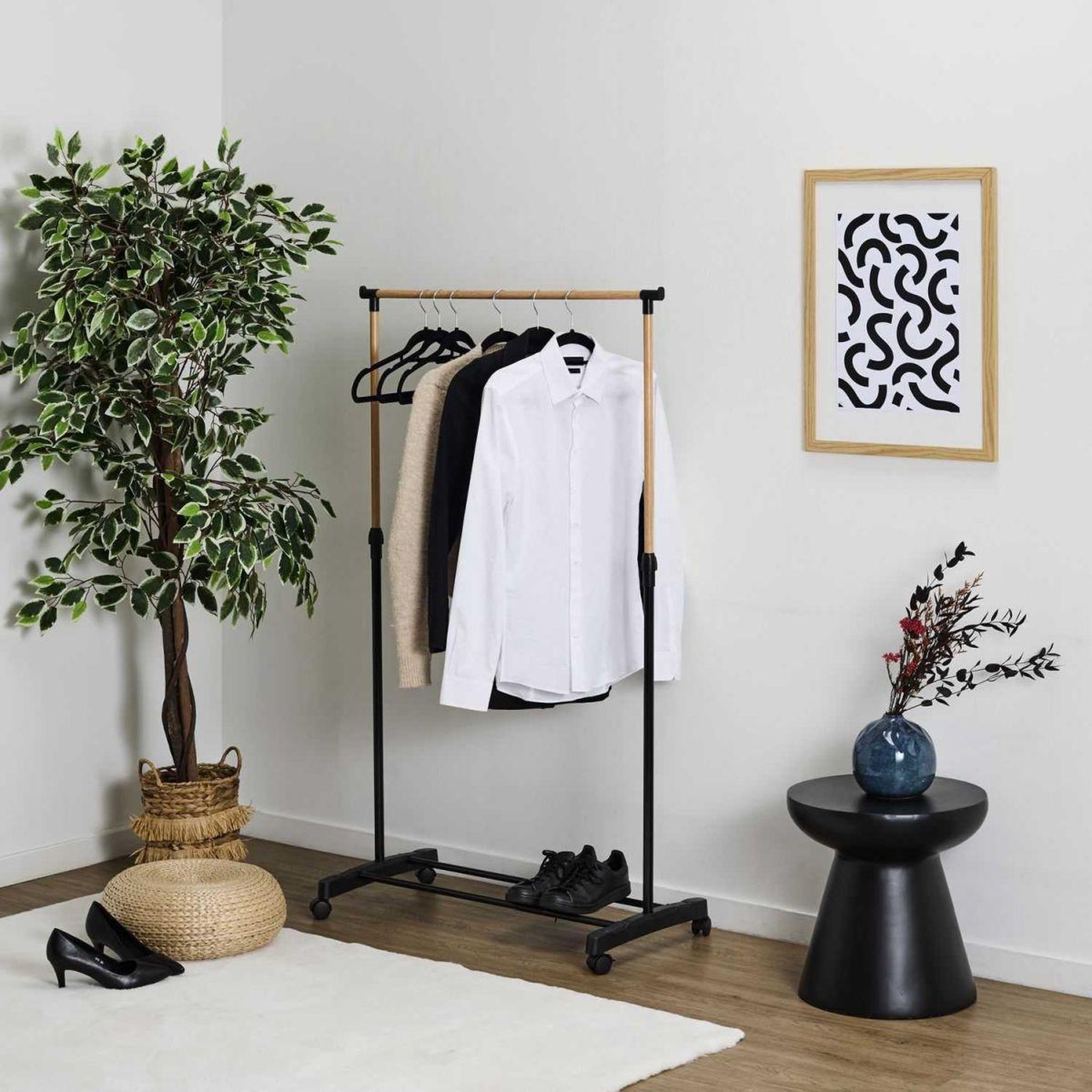Voir la diapositive 5 : Je cherche une idee Portant à Vêtements Ajustable  Effet Bois  160cm Noir