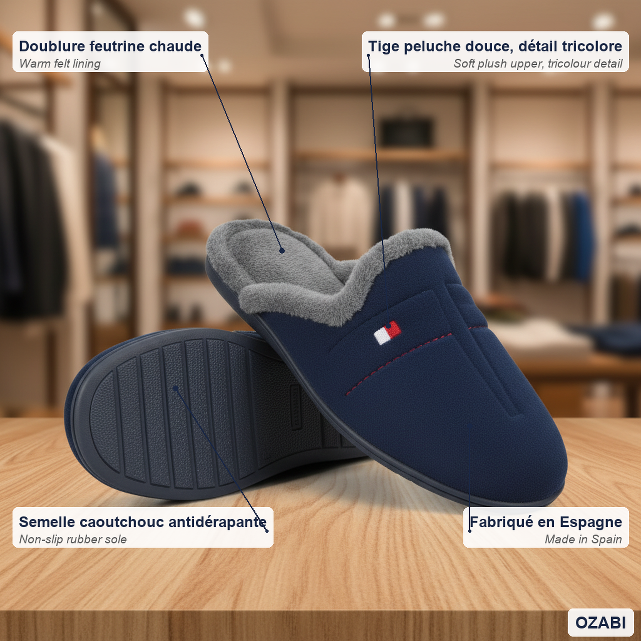 Voir la diapositive 4 : OZABI Ozabi pantoufles mules homme fabriquées en espagne, motifs fantaisie