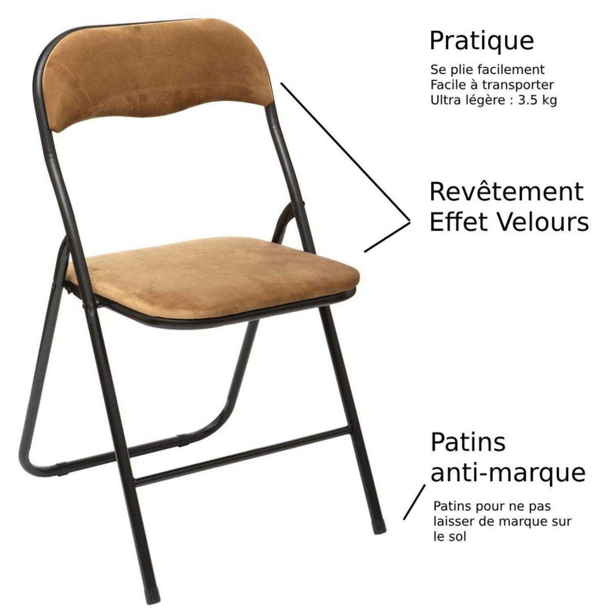 Voir la diapositive 3 : FIVE Chaise pliante effet velours