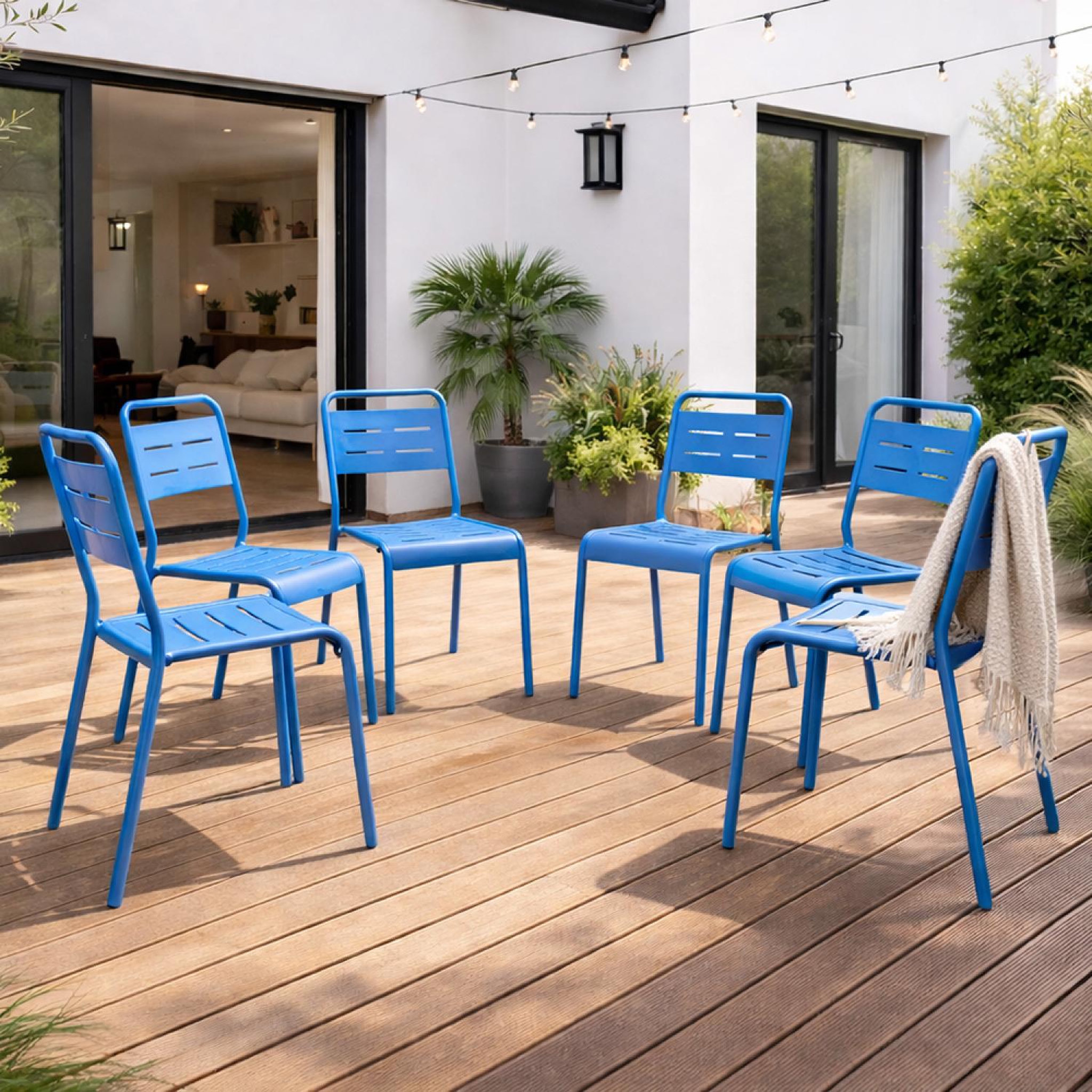 Voir la diapositive 4 : CONCEPT USINE Lot de 6 chaises de jardin empilables bleues bergame