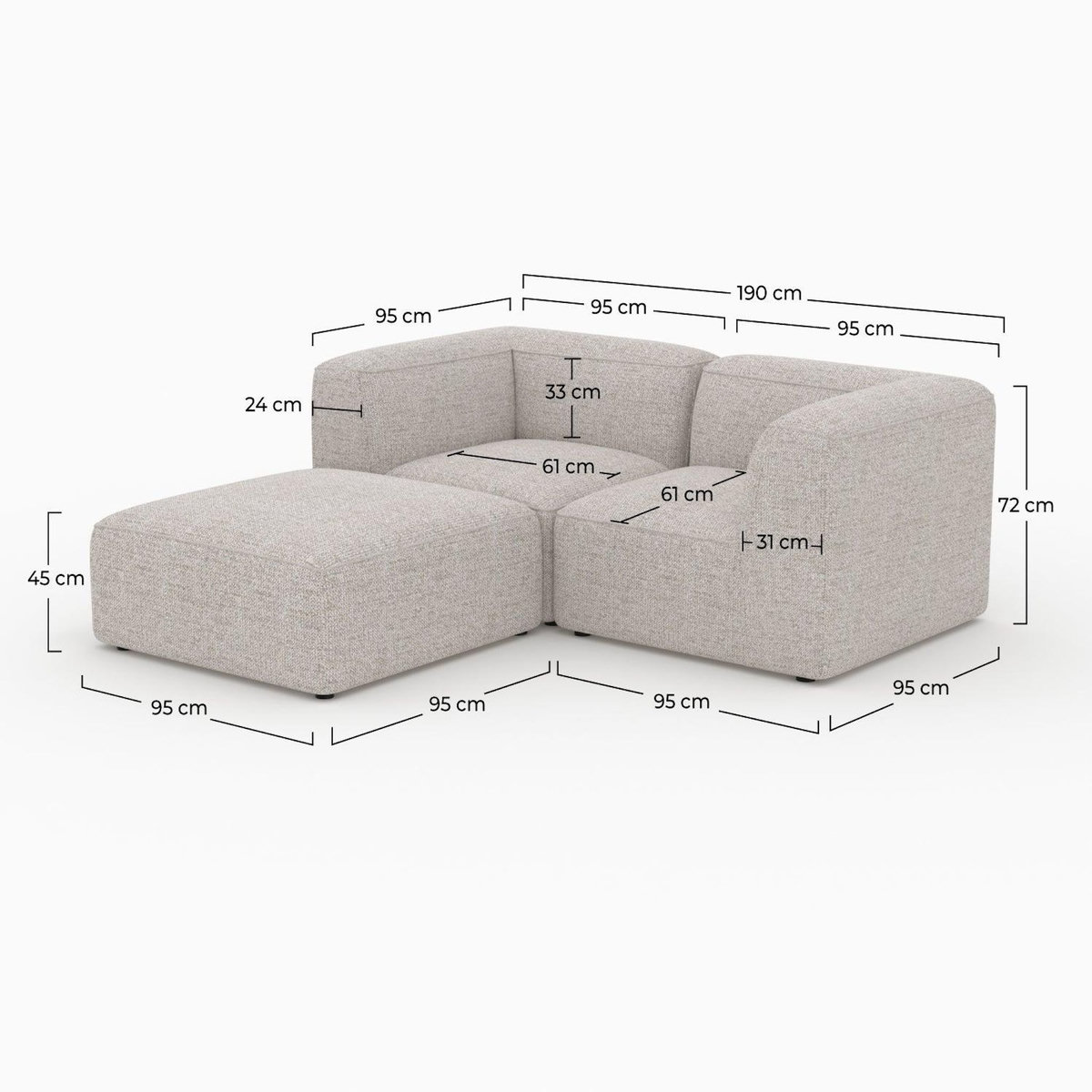MAISON PAVANE Canapé modulable en tissu beige 2 places avec pouf-Hestia