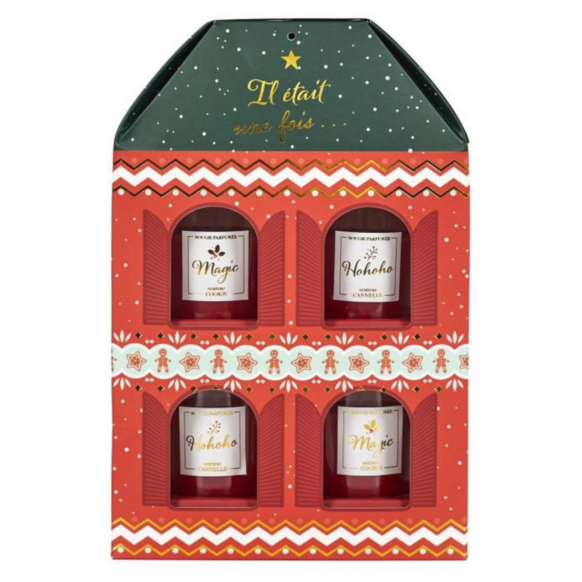 Paris Prix Coffret 4 Bougies Parfumées Maison  Noël  18cm Rouge