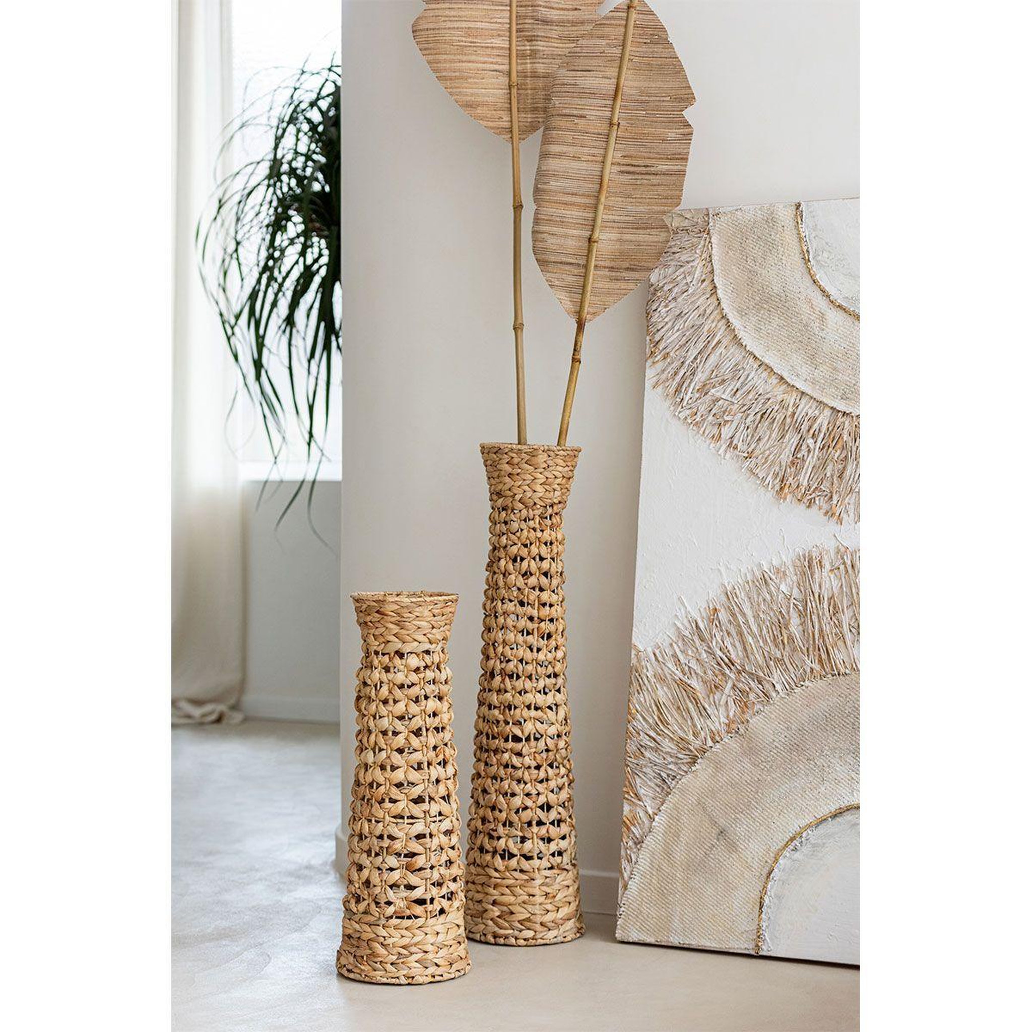 Voir la diapositive 3 : J-LINE Lot de 3 Vases Déco  Jan  80cm Naturel
