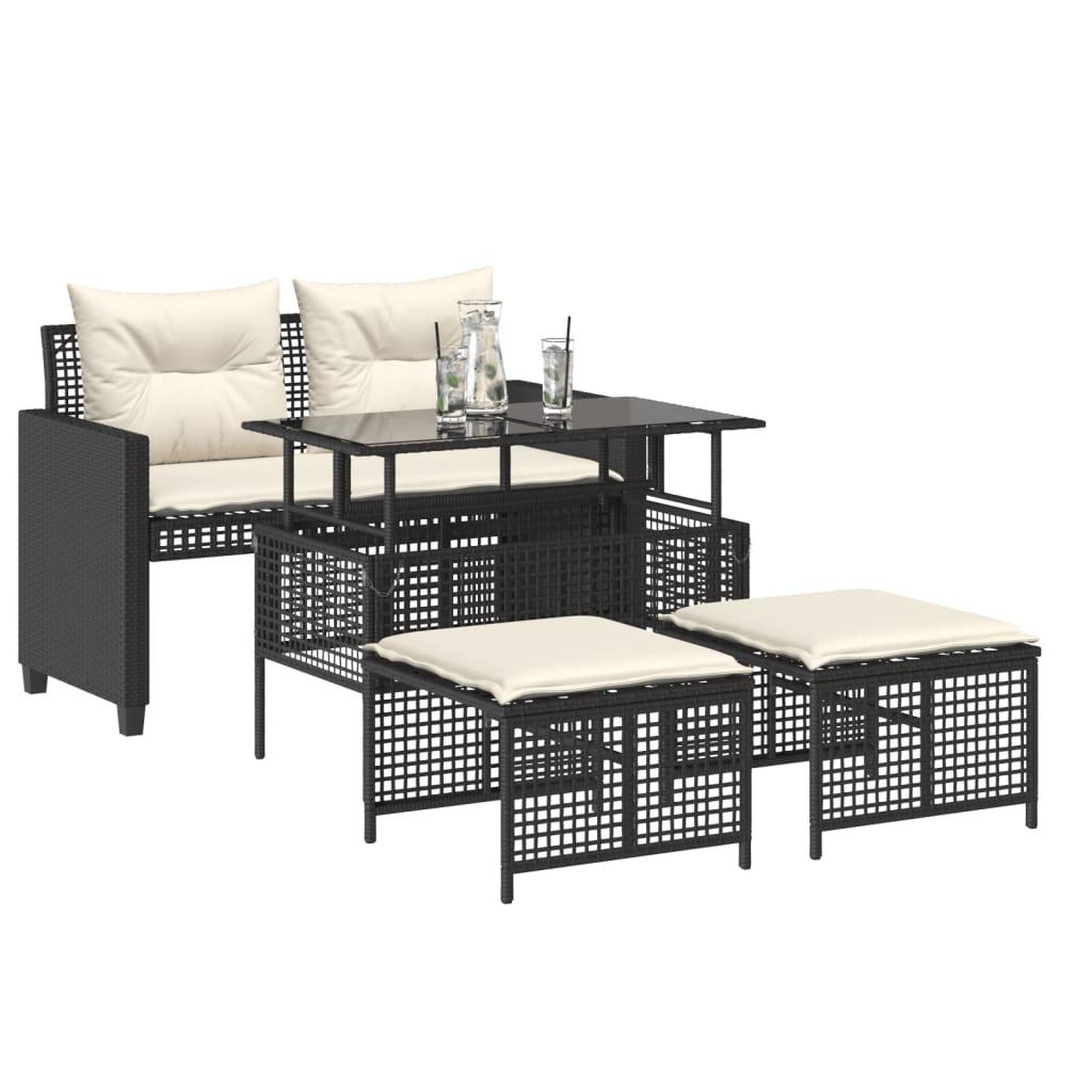 Voir la diapositive 3 : VIDAXL Salon de jardin avec coussins 4 pcs noir resine tressee verre