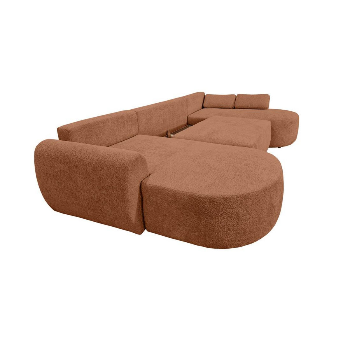 BEST MOBILIER Mahina - canapé panoramique en u 7 places - convertible avec coffre - en tissu bouclette