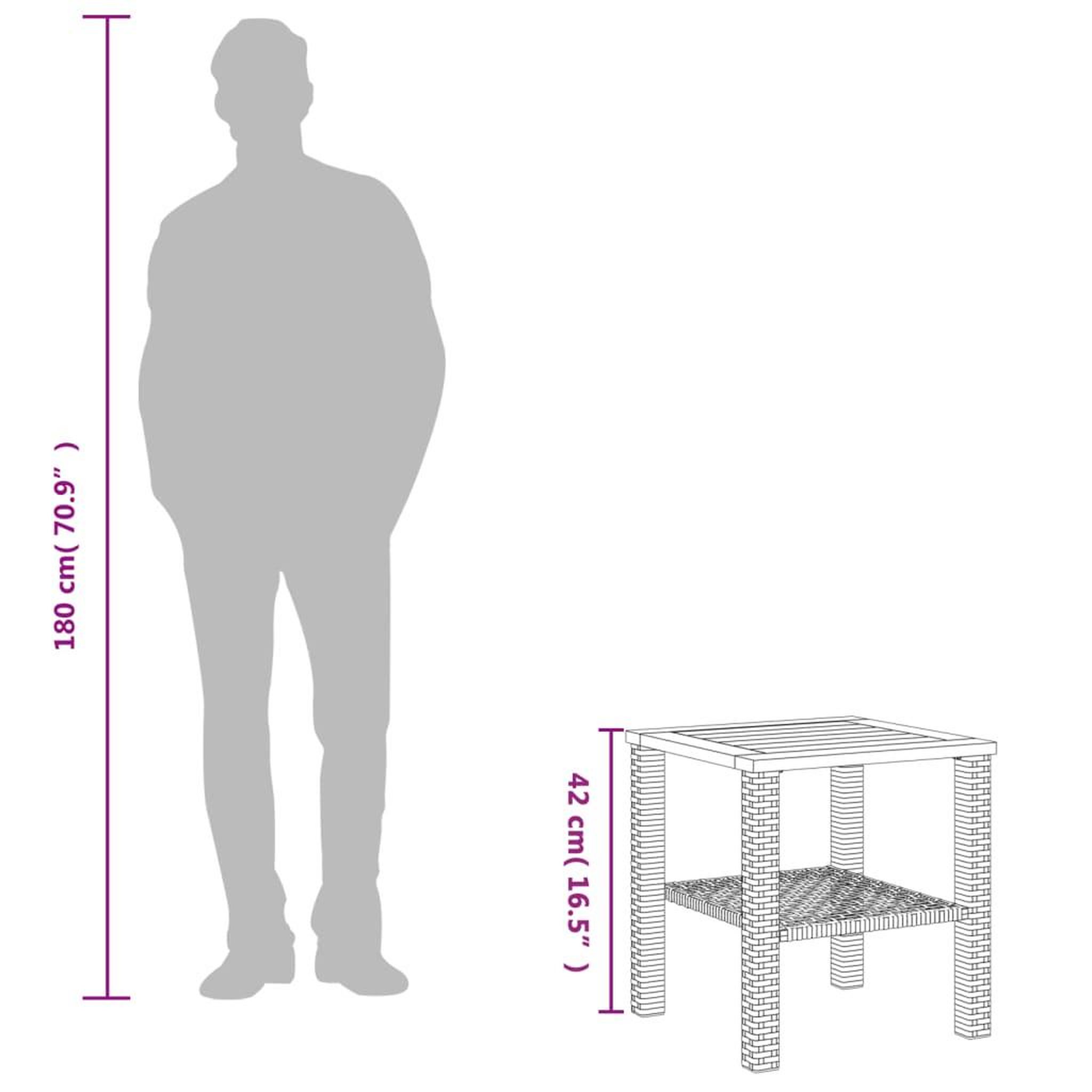 Voir la diapositive 6 : VIDAXL Table de jardin beige 40x40x42 cm resine tressee et bois acacia