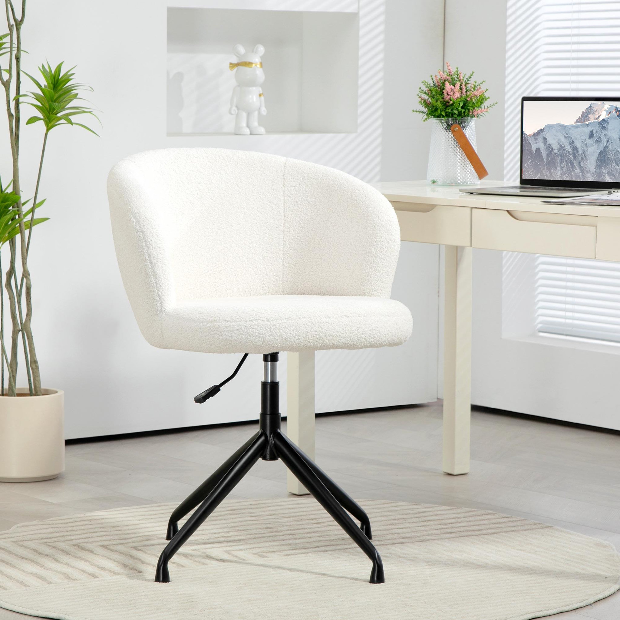 Voir la diapositive 2 : VINSETTO Chaise de bureau design - hauteur réglable, pivotante - piètement acier noir revêtement effet laine bouclée