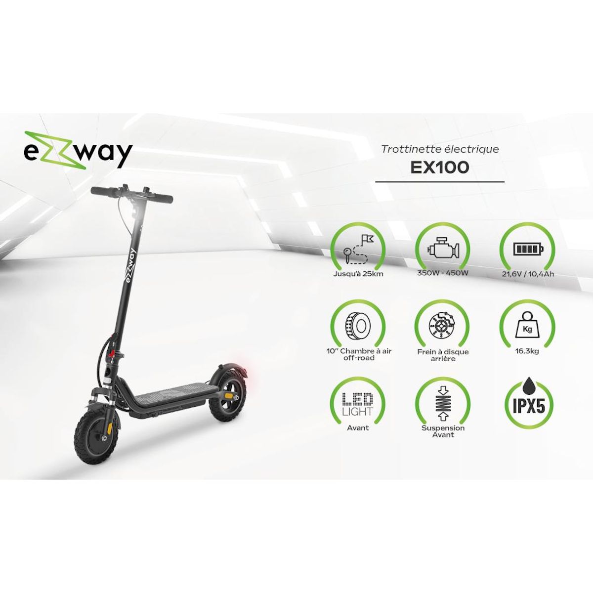 EZWAY Trottinette électrique EZWAY EX100  25 km de distance max