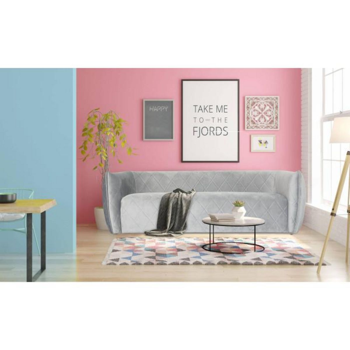 Paris Prix Canapé 3 Places Velours  Marquita  220cm Gris