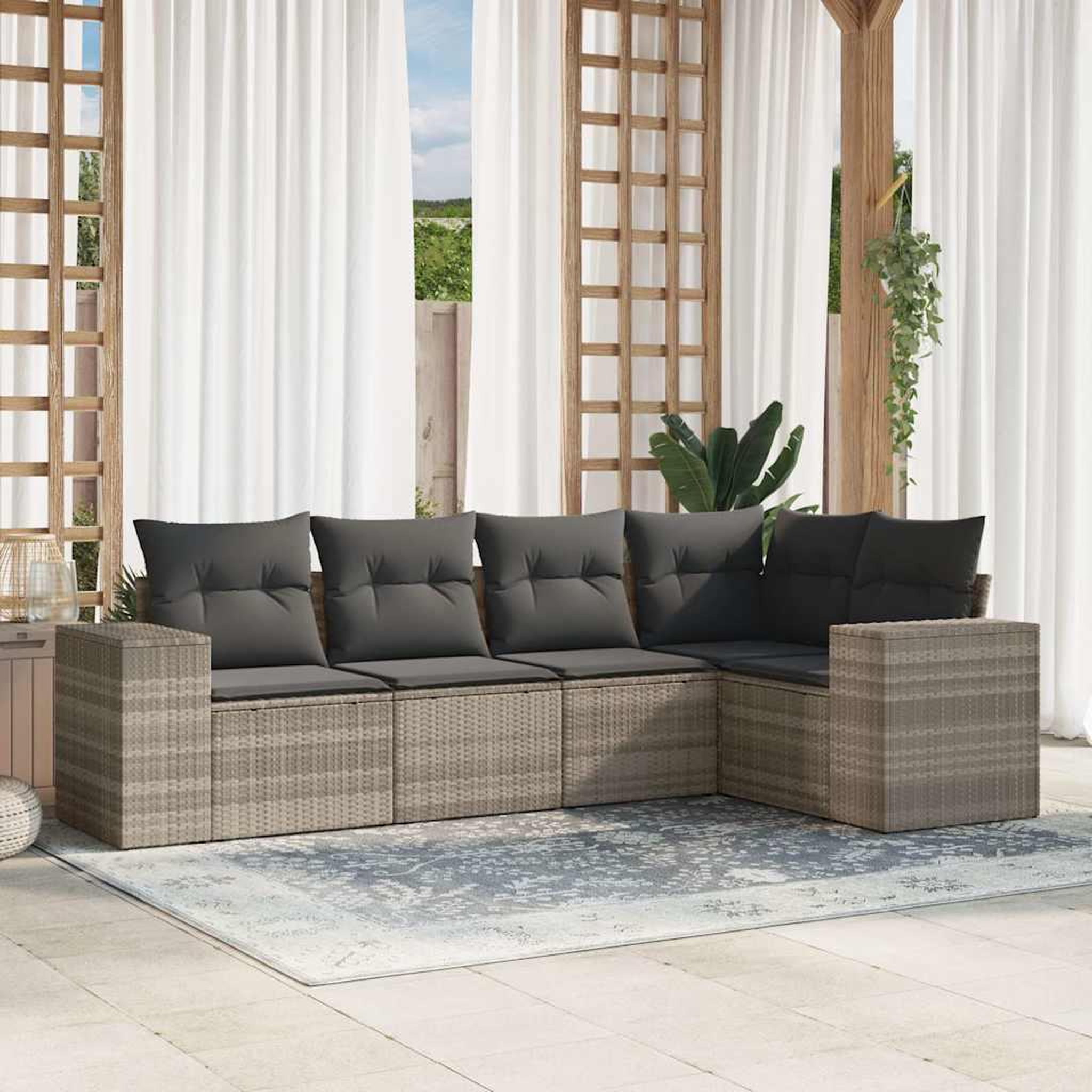VIDAXL Salon de jardin 5 pcs avec coussins gris clair resine tressee