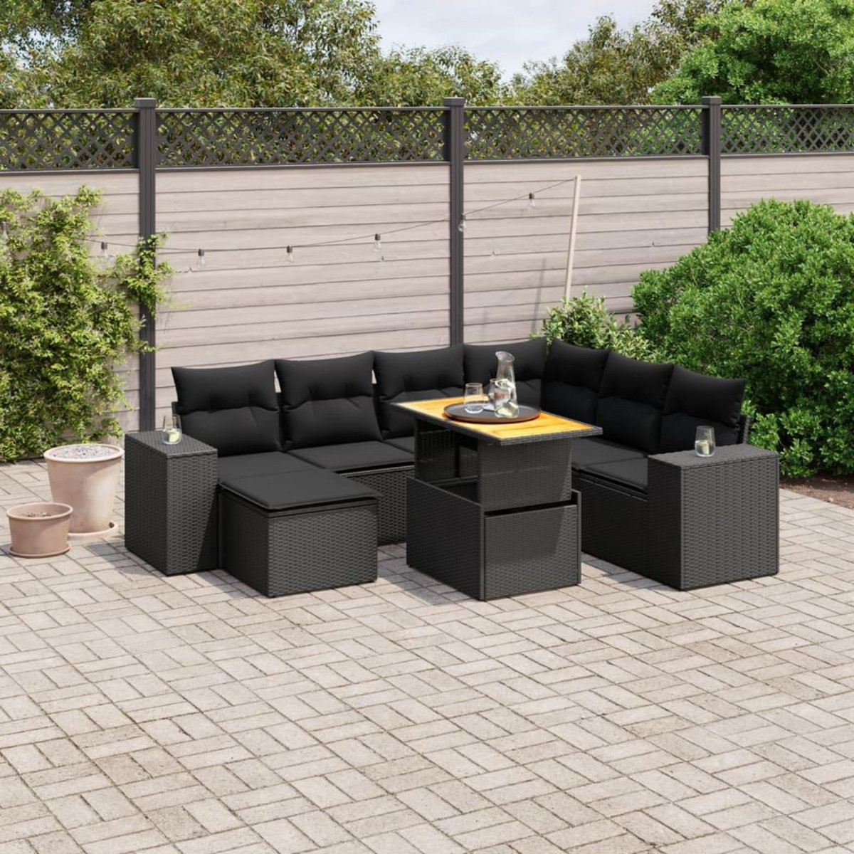 VIDAXL Salon de jardin 8 pcs avec coussins noir resine tressee