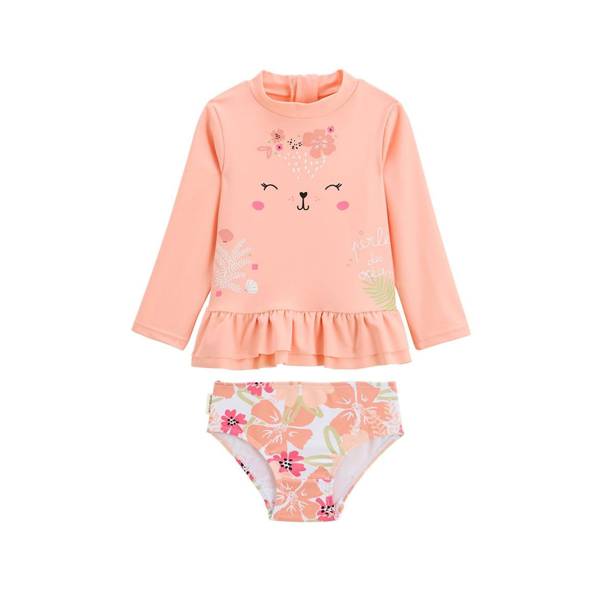 Petit Béguin Maillot de bain bébé 2 pièces t-shirt de protection UV et culotte Rosara
