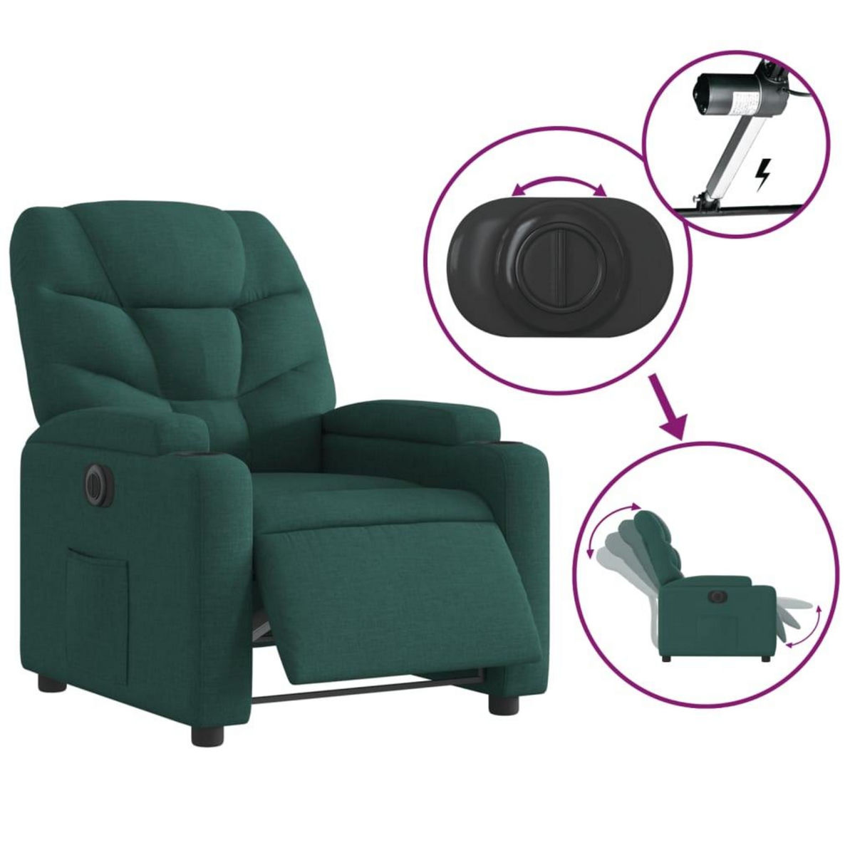 VIDAXL Fauteuil inclinable electrique Vert fonce Tissu