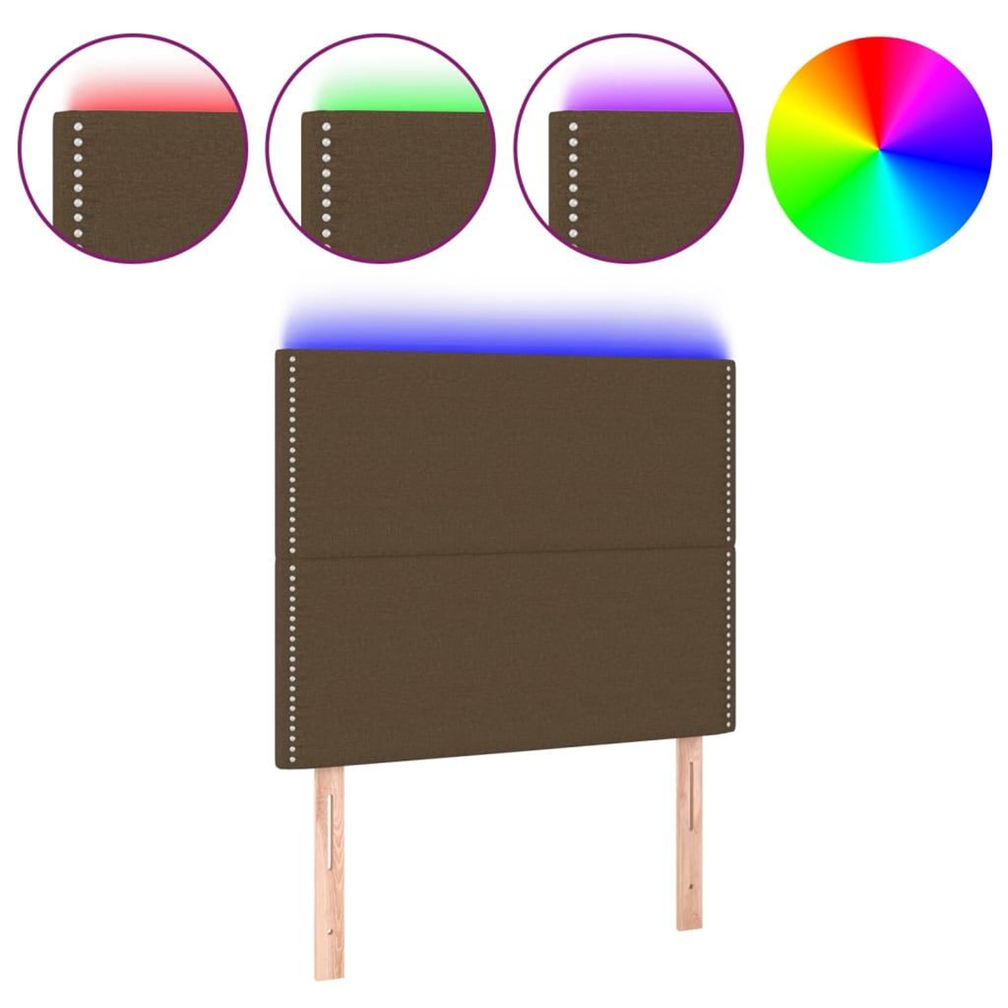 Voir la diapositive 2 : VIDAXL Tete de lit a LED Marron fonce 90x5x118/128 cm Tissu