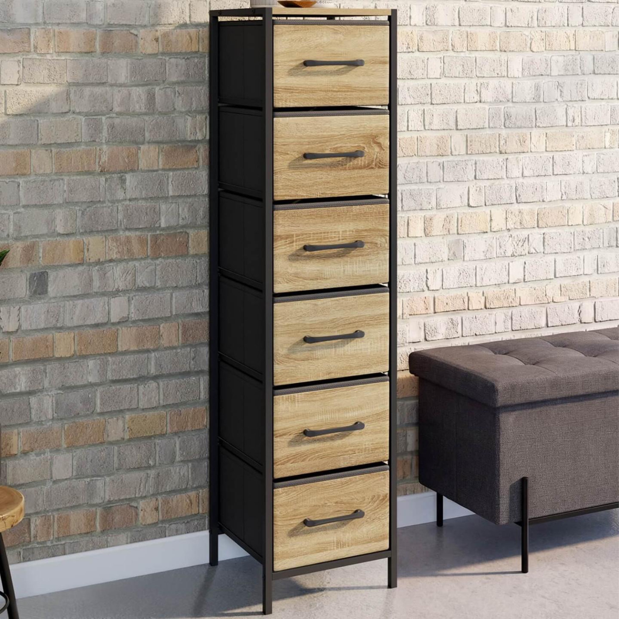 Voir la diapositive 2 : ID MARKET Meuble d'appoint 6 tiroirs utah 30x30x120 cm chiffonnier pour entrée salle de bain design industriel