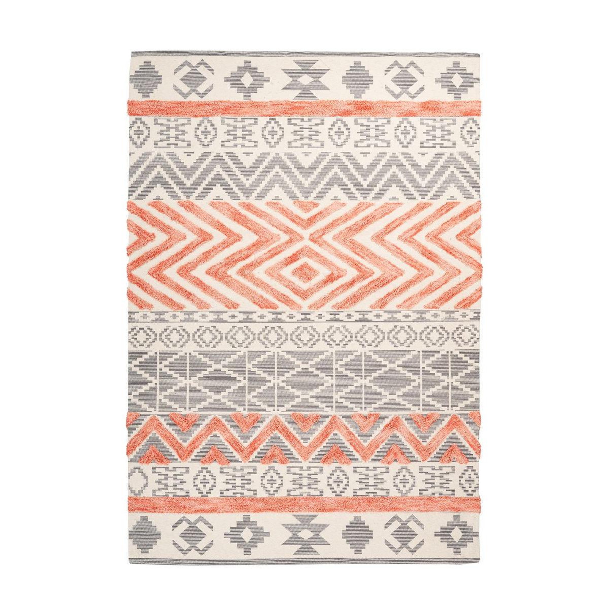Paris Prix Tapis effet 3d à poils courts  ethnie  gris & orange. Coloris disponibles : Gris