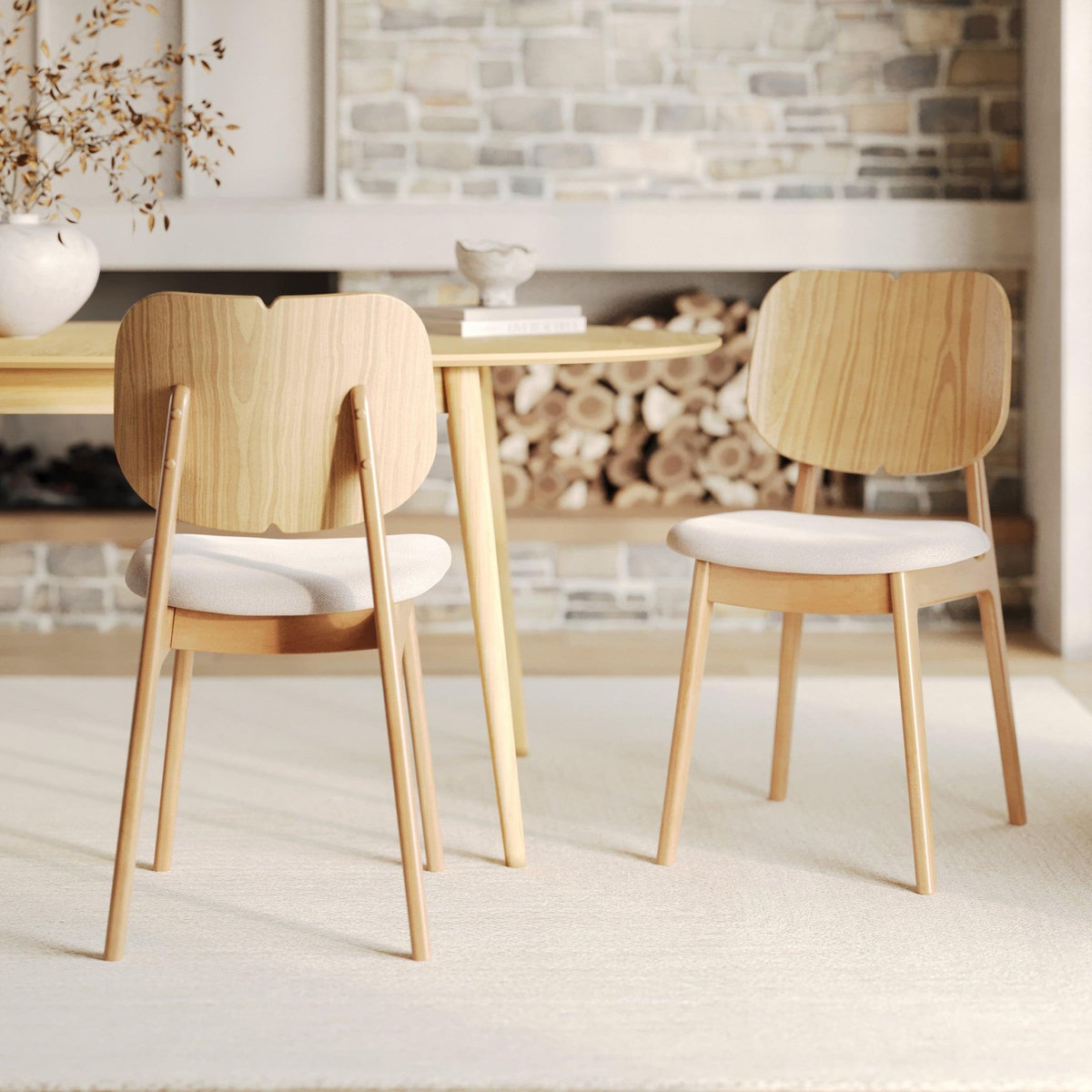 Rendez vous déco Lot de 2 chaises en bois clair et tissu beige-Clyde