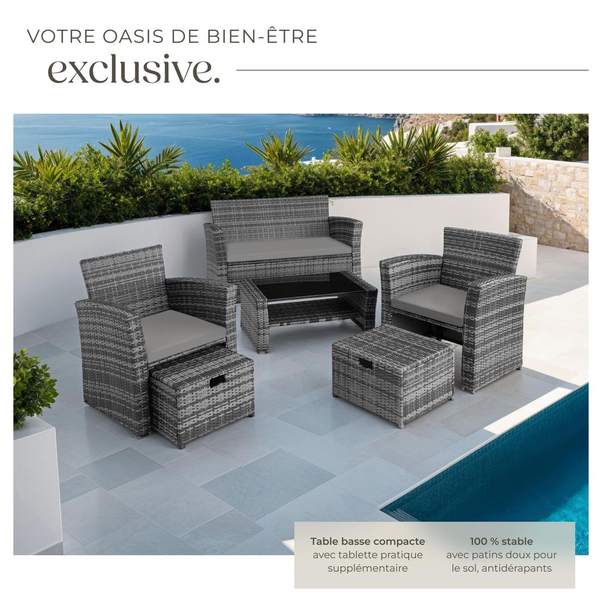 tectake Salon de jardin pour 4 à 6 personnes gris