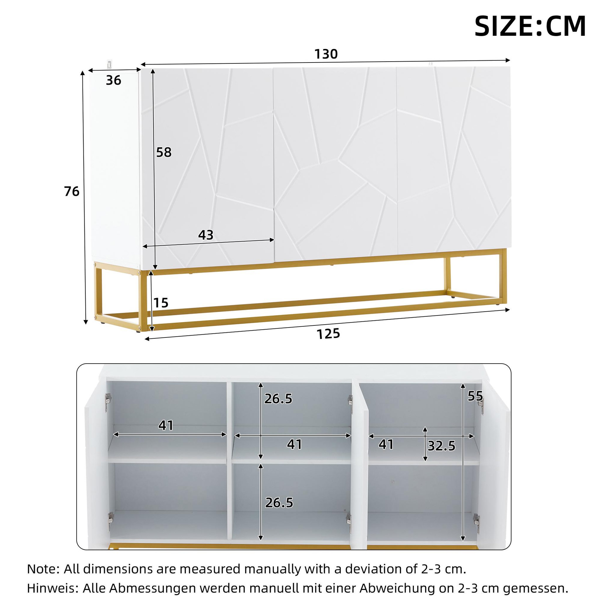 Voir la diapositive 3 : MERAX Buffet 3 porte(s) 0 tiroir(s) - 130 cm blanc panneaux de particules