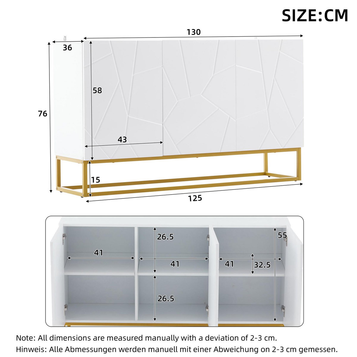 MERAX Buffet 3 porte(s) 0 tiroir(s) - 130 cm blanc panneaux de particules