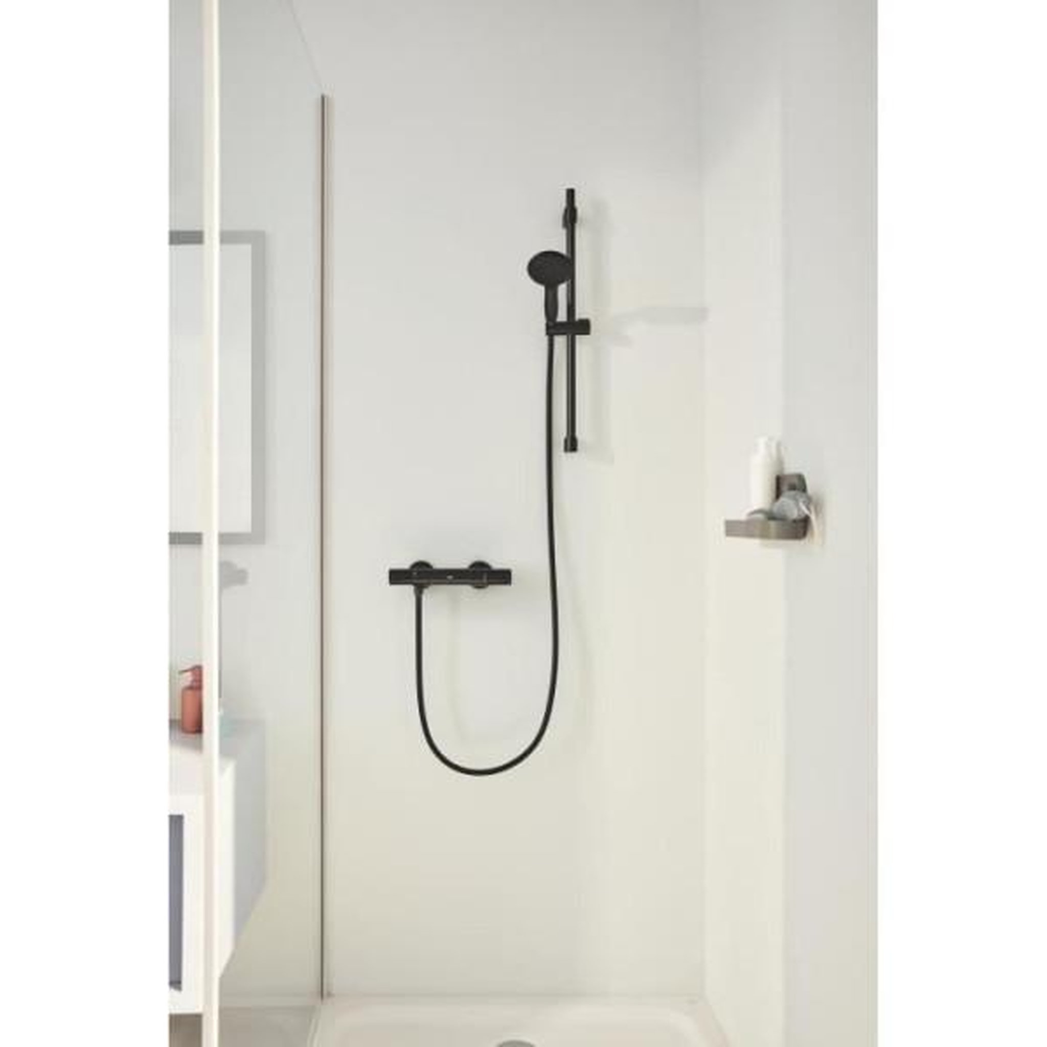 Voir la diapositive 2 : Grohe Ensemble de douche avec pommeau 2 jets, barre 60cm et flexible 1,75m - grohe vitalio start 110 279482431 - economie d'eau - noir