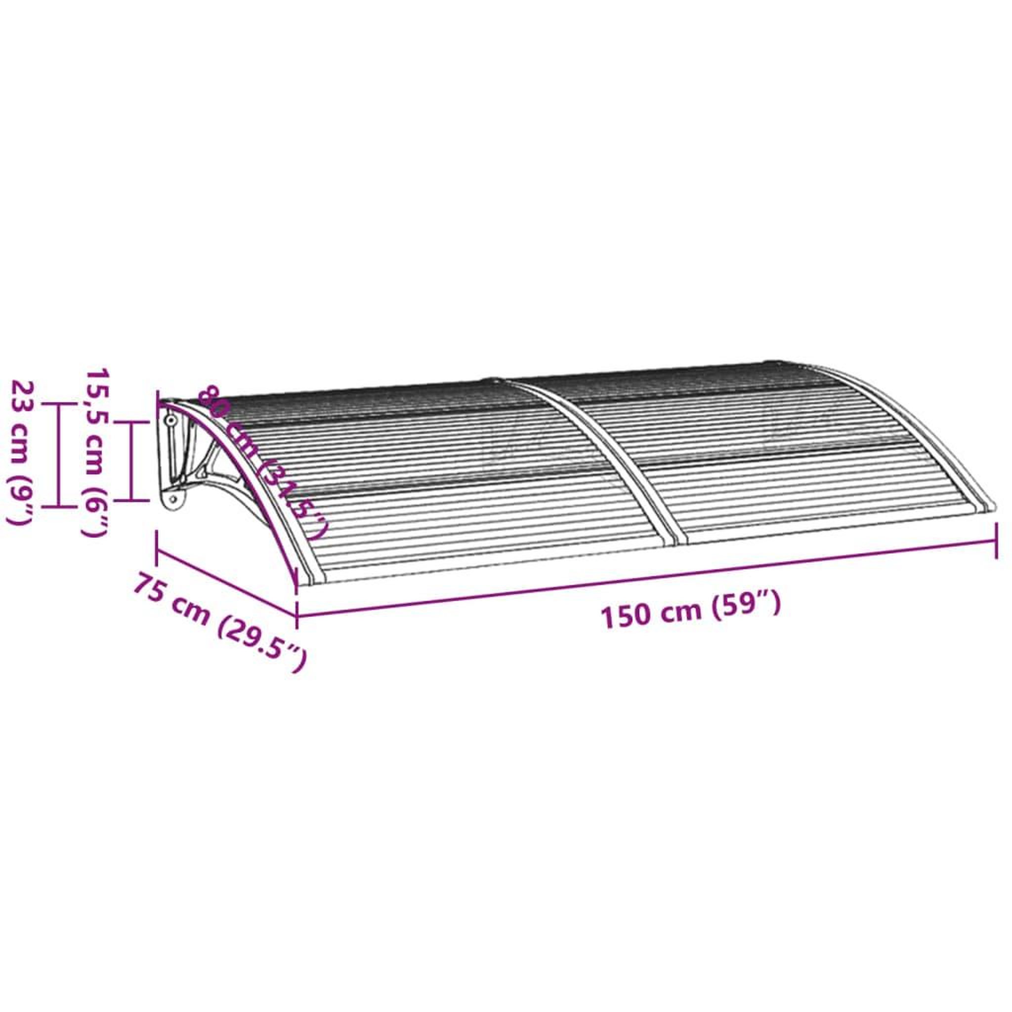 Voir la diapositive 6 : VIDAXL Auvent de porte Noir 150x75 cm Polycarbonate