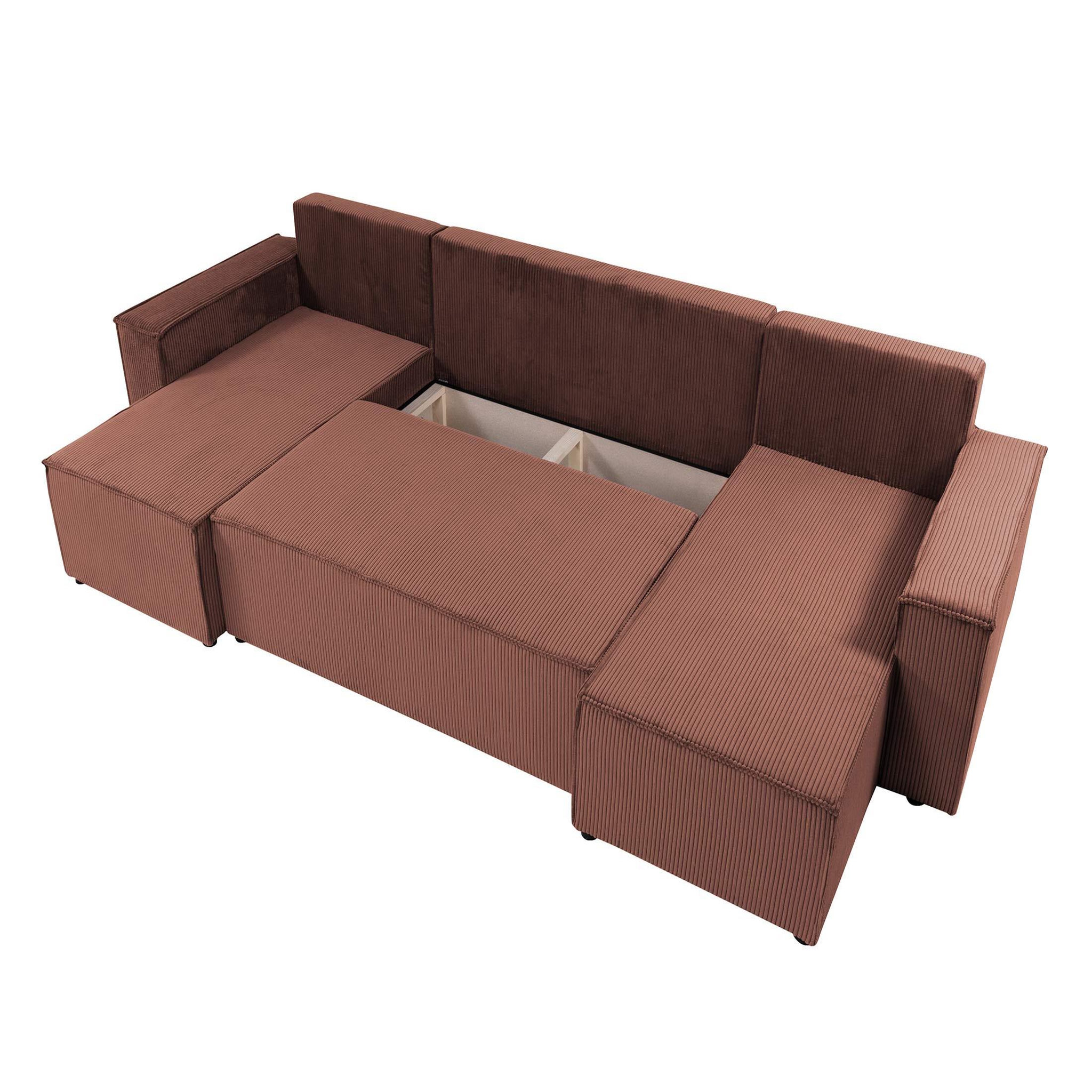 Voir la diapositive 3 : BEST MOBILIER Cezanne - canapé panoramique en u - 7 places - convertible avec coffre - en velours côtelé