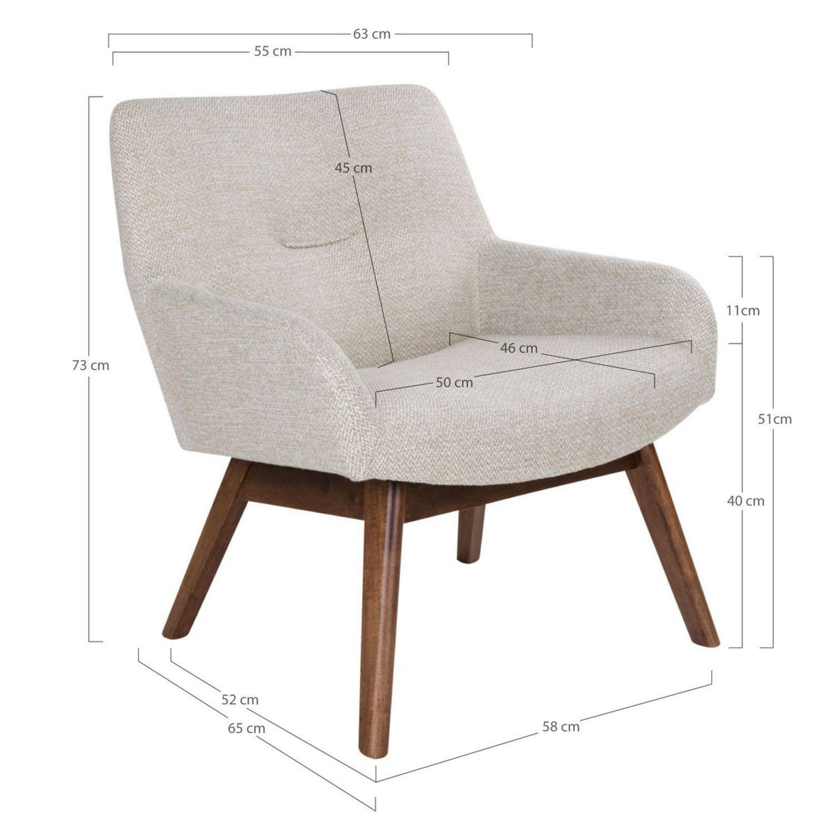 HOUSE NORDIC Chaise de salon en tissu sable avec pieds en noyer