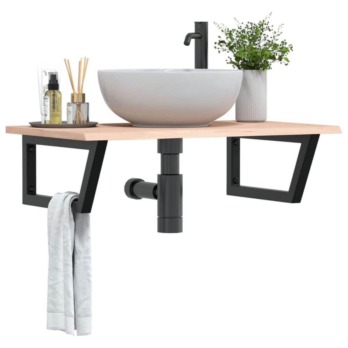 VIDAXL Etagere de vasque murale acier et bois de chene massif