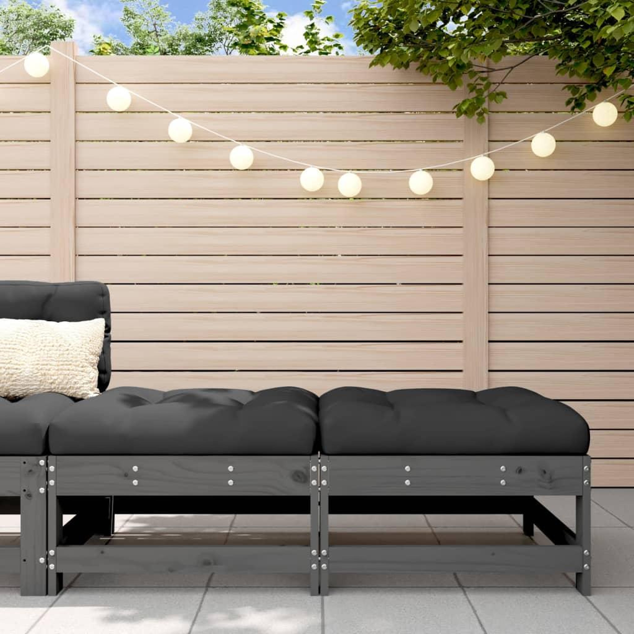VIDAXL Repose-pieds de jardin coussins lot de 2 gris bois pin massif