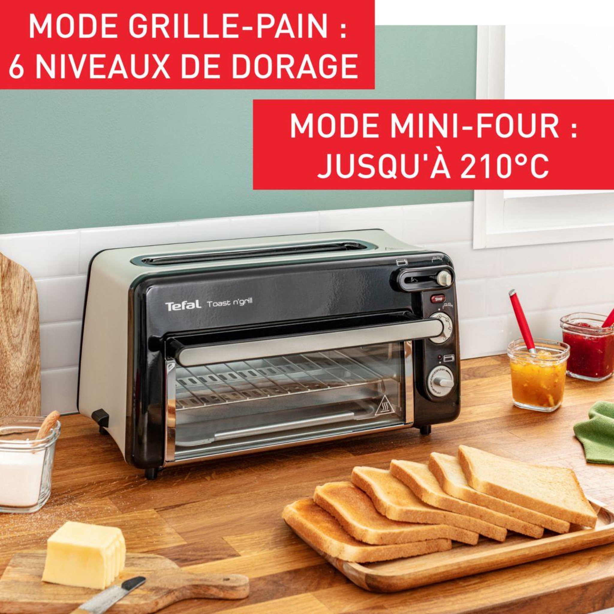 Voir la diapositive 4 : TEFAL Grille-pain toast'n grill mini four tl600830