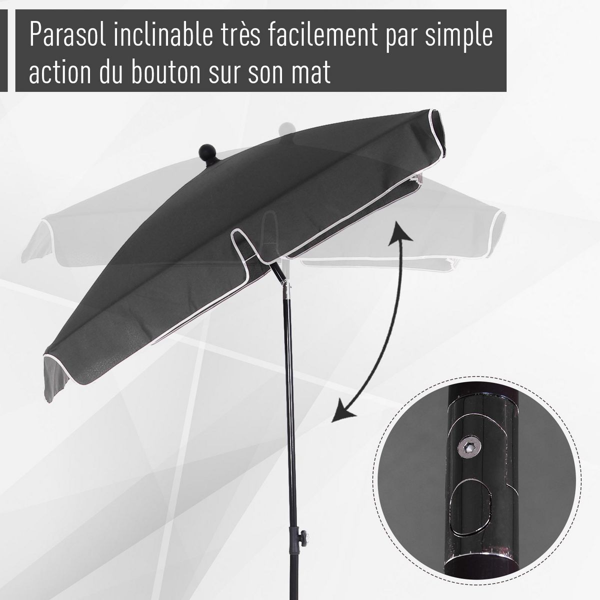 OUTSUNNY Parasol rectangulaire inclinable alu acier polyester haute densité diamètre 2 m gris