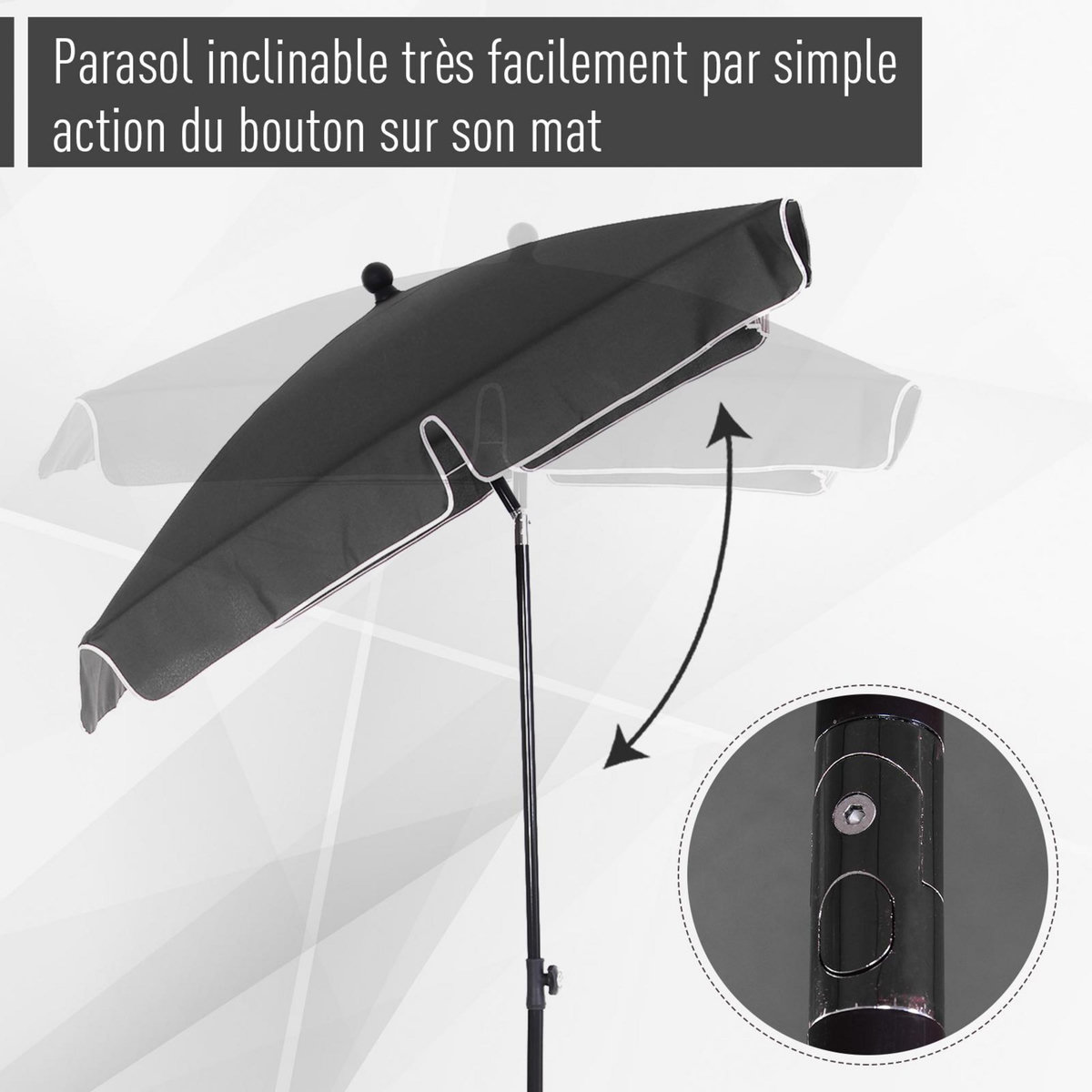 OUTSUNNY Parasol rectangulaire inclinable alu acier polyester haute densité diamètre 2 m gris